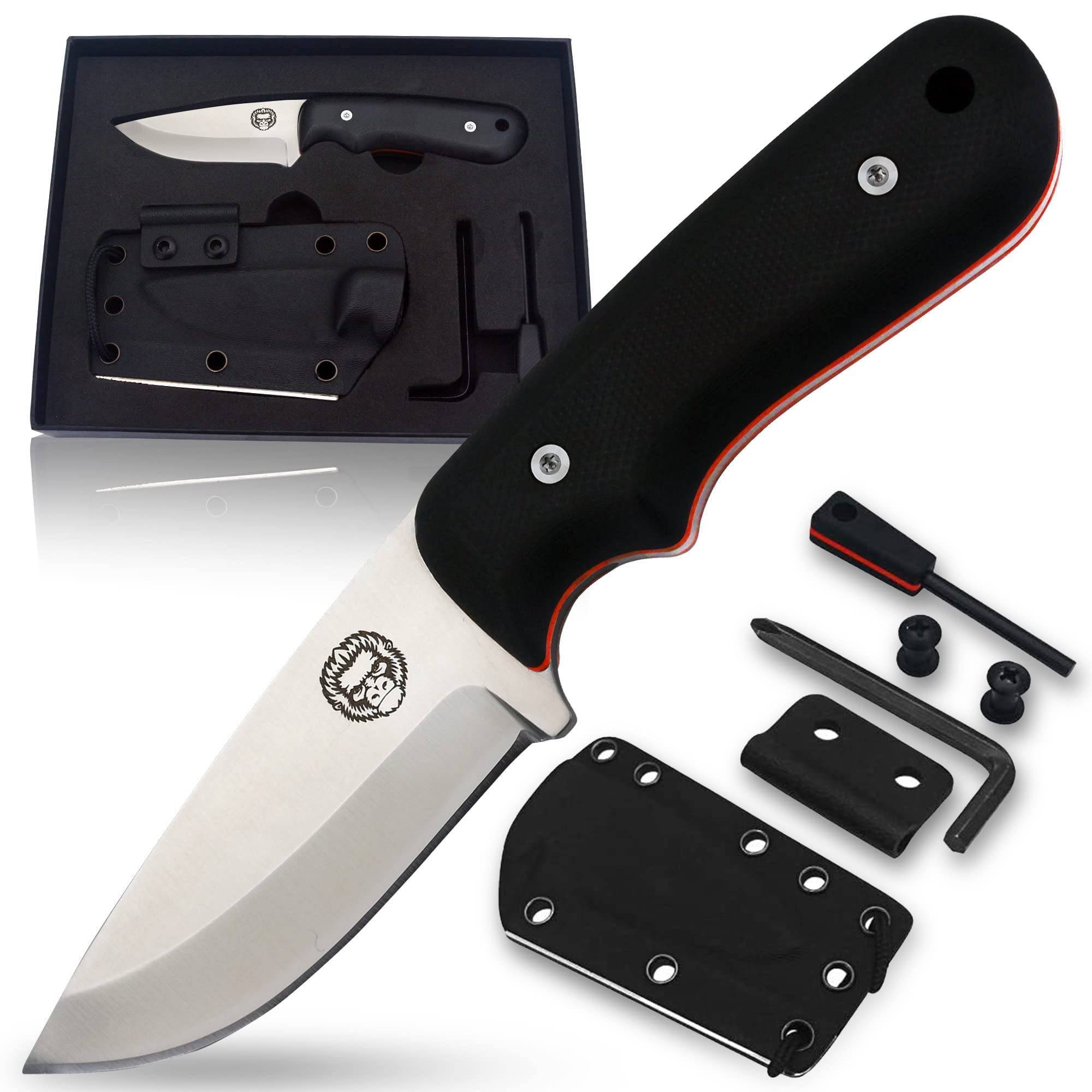 Premium 1095 High Carbon Steel Survival Knife & D2 Damascus Steel Neck Knife Gift Set - Outdoor Camping, Hunting, Hiking, EDC Tactical Gear