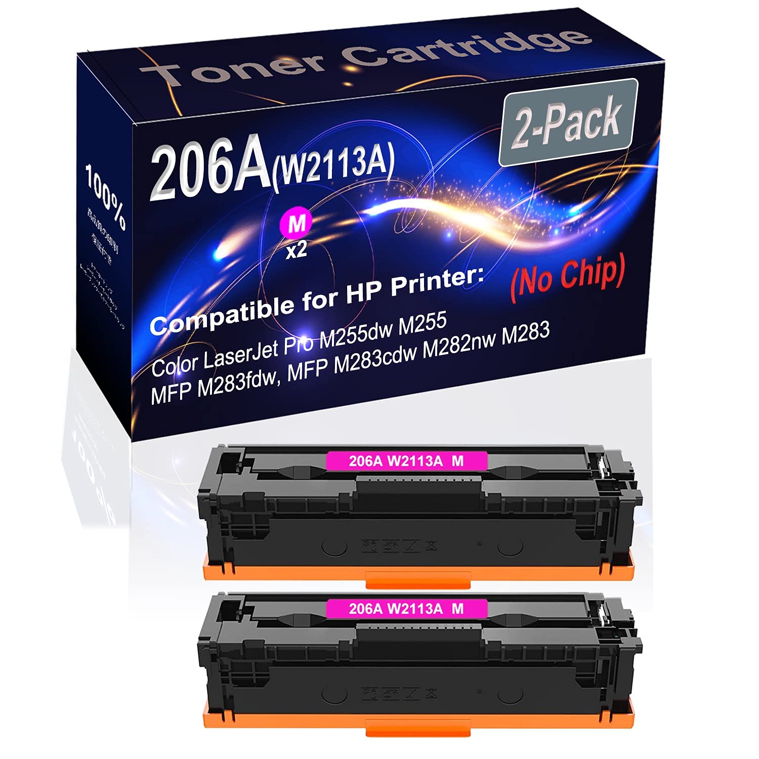 2-Pack High Capacity Compatible Magenta Toner Cartridge for HP 206A W2113A - Replacement for HP M255dw M255 Laser Printer (No Chip) | Perfect for Home Office & Small Business Printing Needs