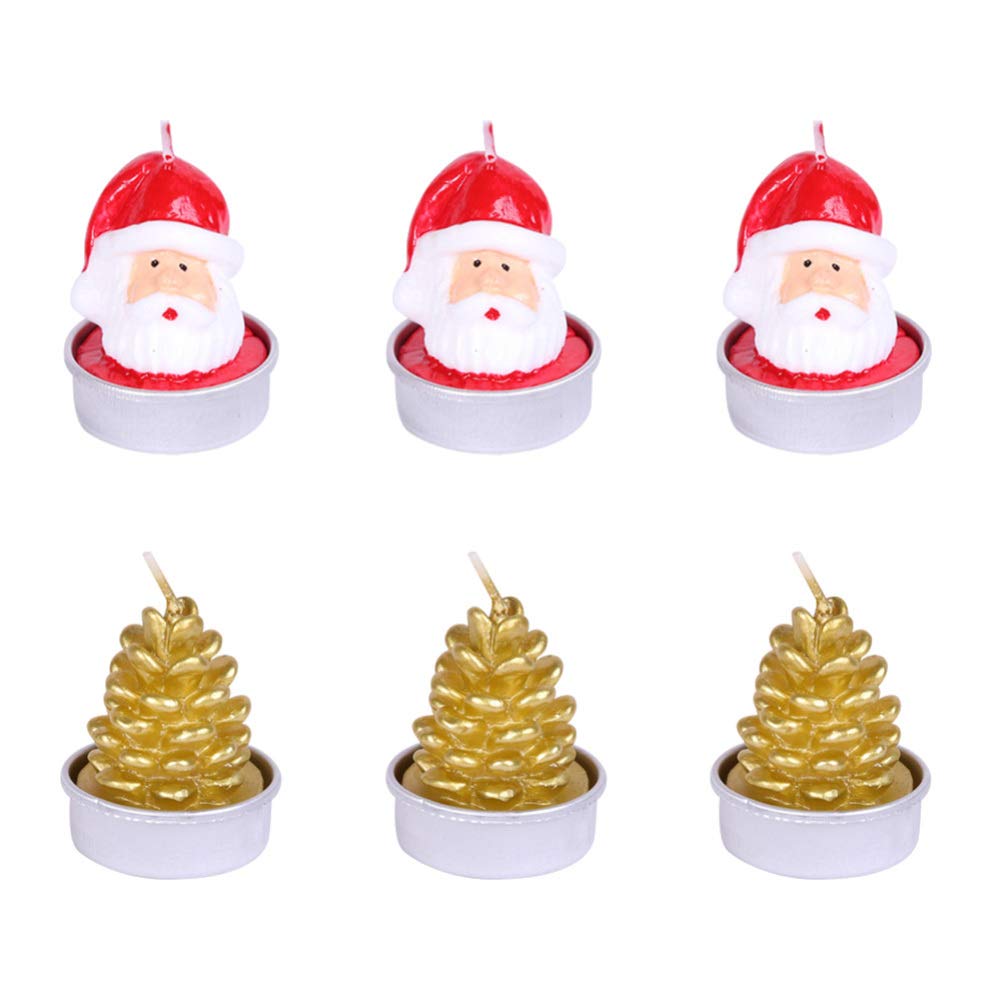 Amosfun Christmas Tealight Candles Set - Santa Snowman Pine Cone Holiday Decor, 6pcs for Xmas Table Centerpieces, Gift & Home Decoration | Perfect for Holiday Parties, Winter Decor & Festive Ambiance