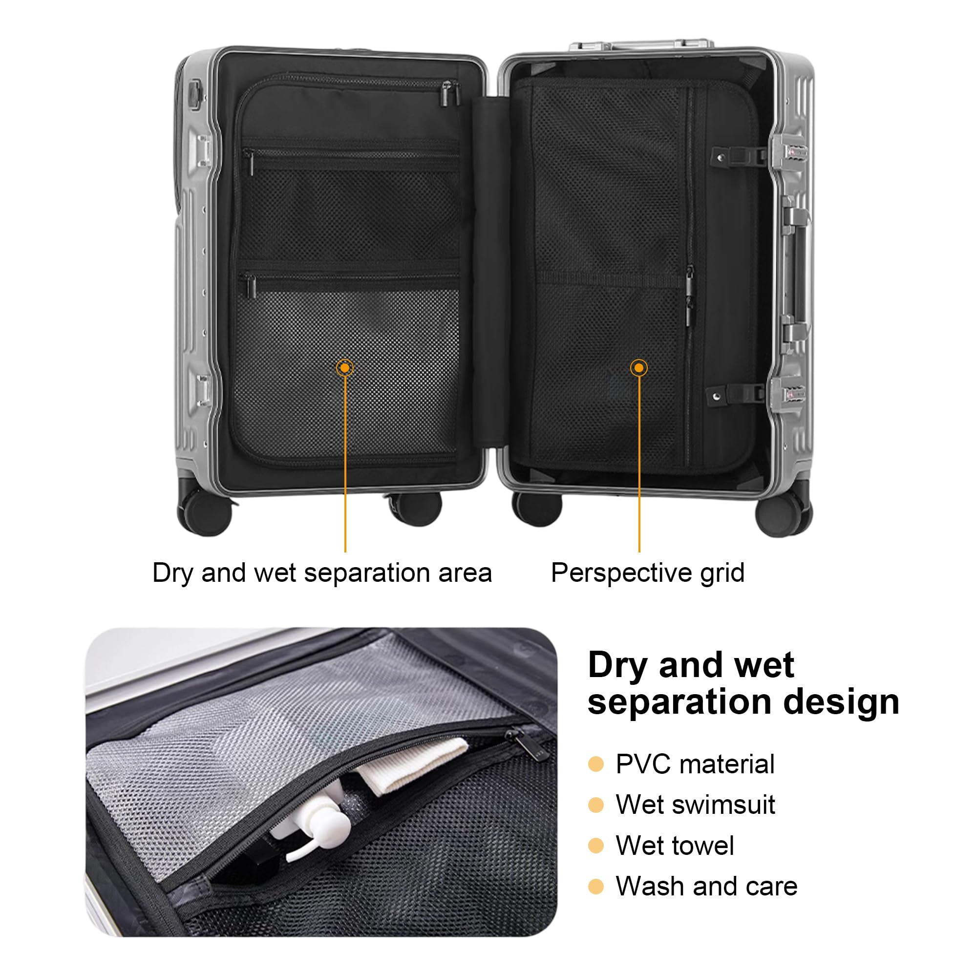 20 Inch Expandable Polycarbonate Aluminum Hard Shell Carry-On Suitcase with 360° Spinner Wheels - Zipperless Luggage for Business Travel & Weekend Getaways