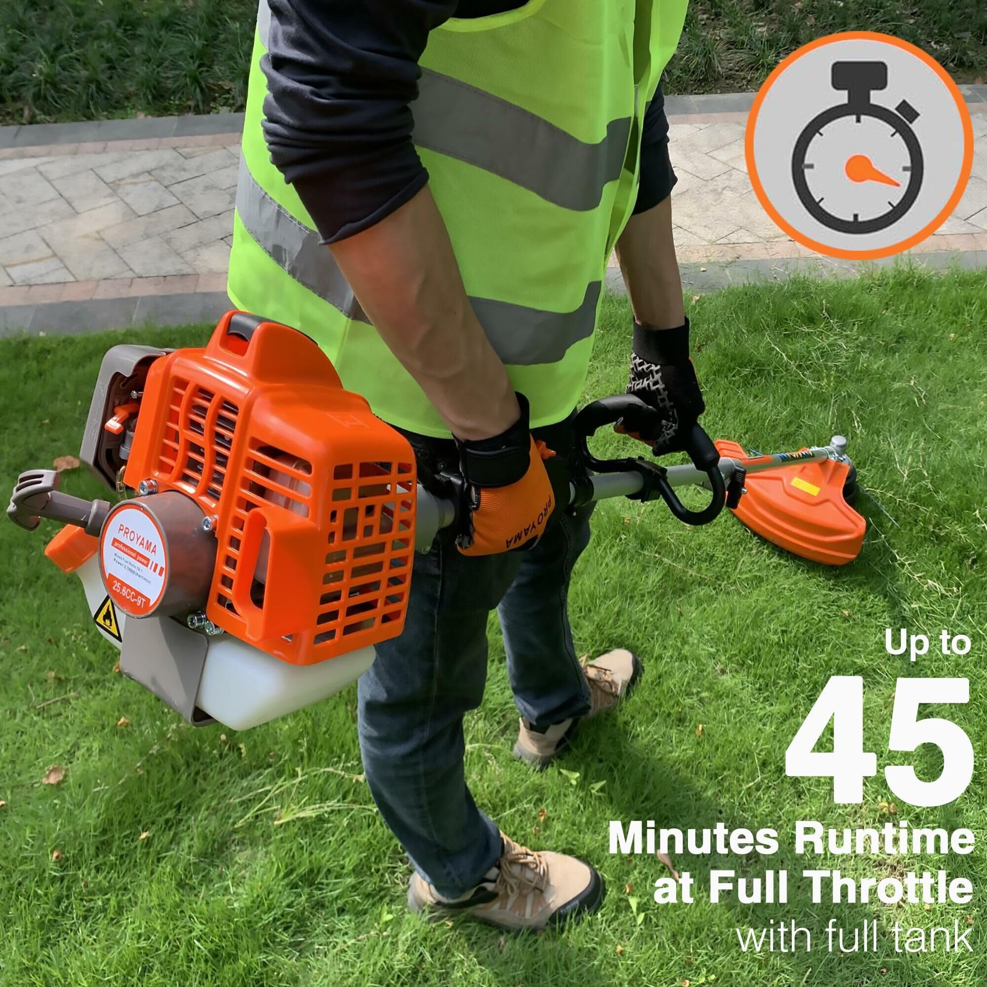 PROYAMA 26cc 2-Stroke Gas Powered 6-in-1 Multi-Functional Landscaping Tool - Hedge Trimmer, Weed Eater, String Trimmer, Brush Cutter, Edger & Pole Saw with Extension Pole - Perfect for Yard Maintenance, Lawn Care and Professional Landscaping