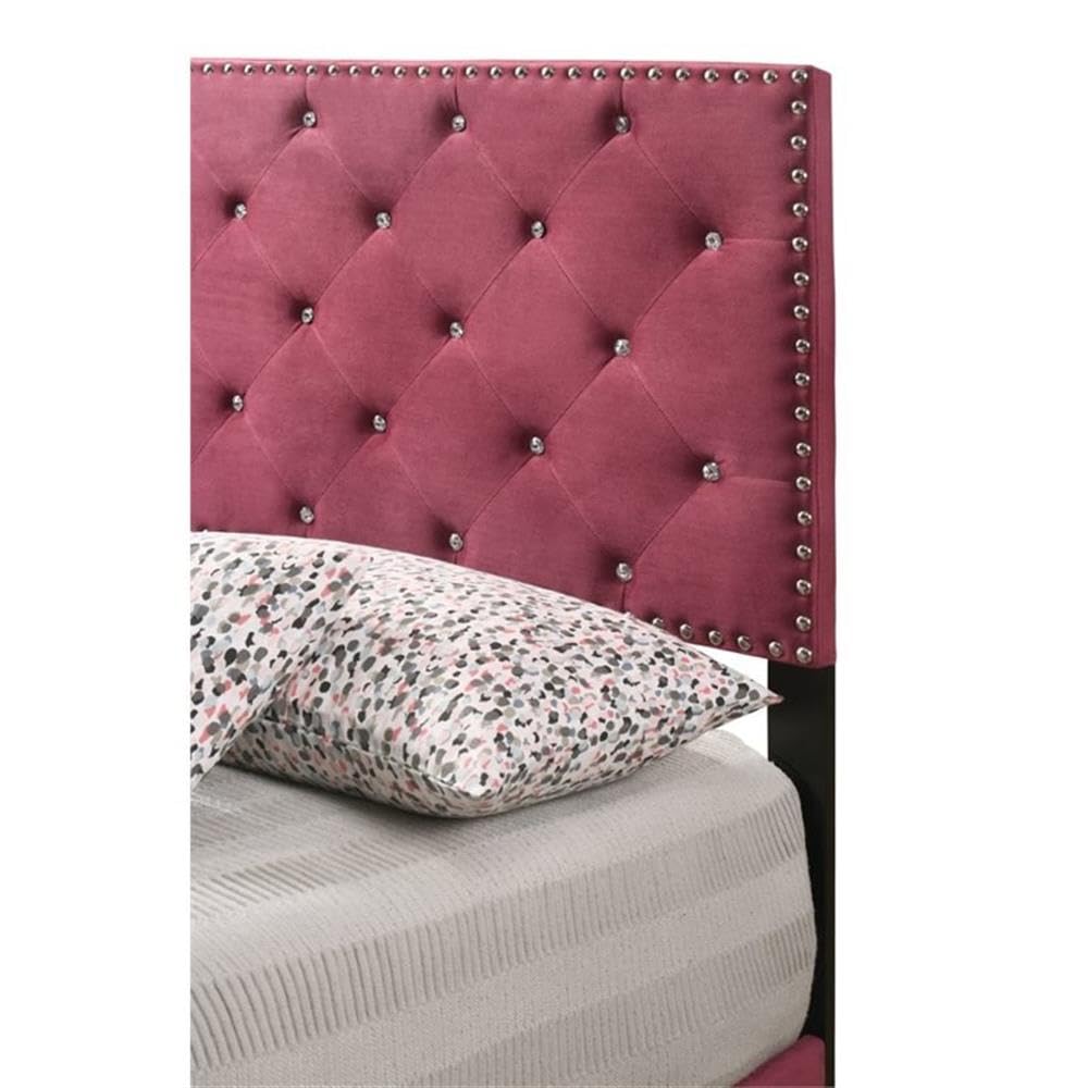 Glory Furniture Suffolk Velvet Upholstered Twin Bed Frame with Cherry Finish - Perfect for Kids' Bedroom, Guest Room & Small Spaces