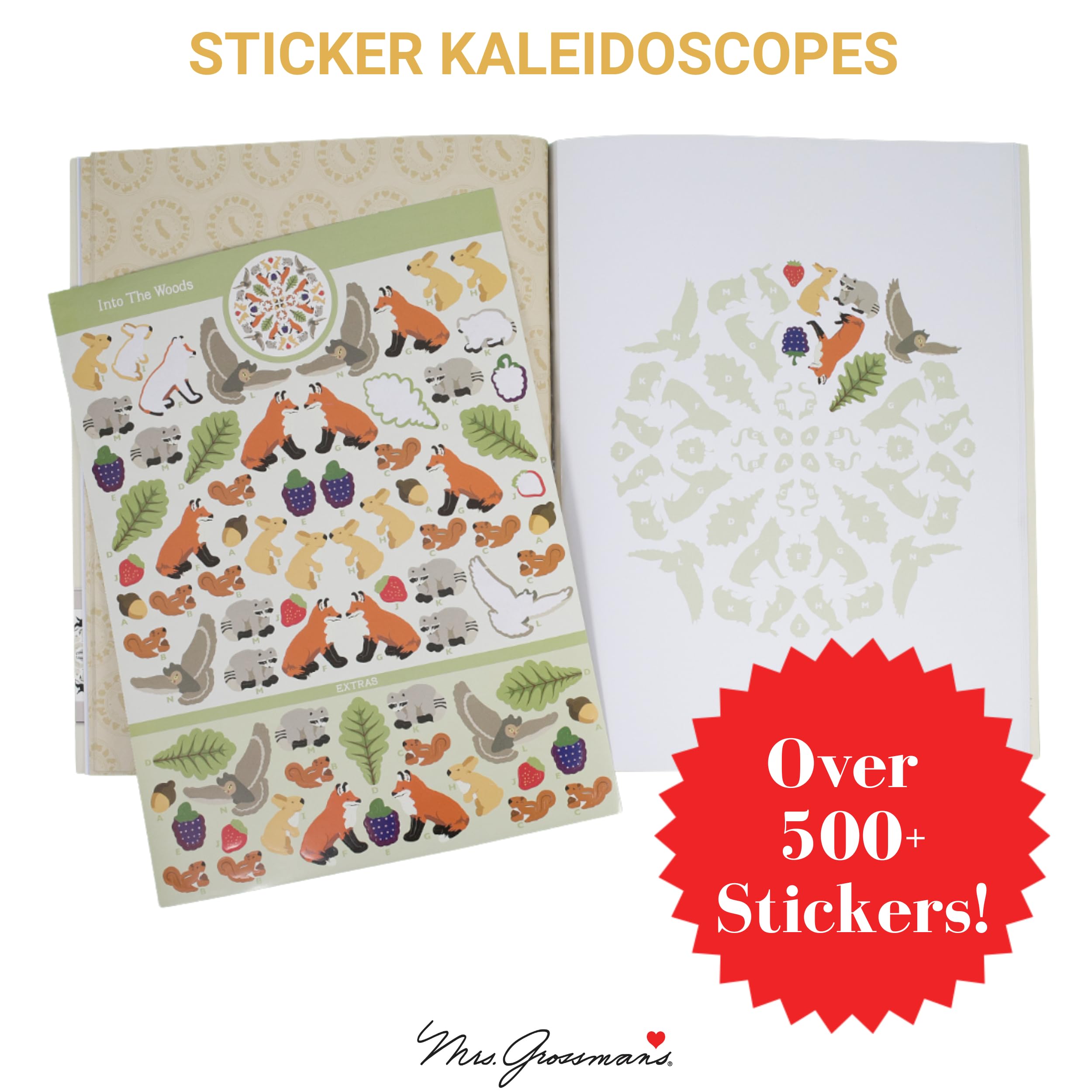 Mrs. Grossman's Sticker Kaleidoscopes Activity Book - DIY Mandala Art Kit with 500+ Stickers & 8 Designs, Sticker by Number for Kids & Adults, Creative Stress Relief & Mindfulness Activity (Animals Theme) - Perfect for Family Bonding, Party Favors & Art Therapy