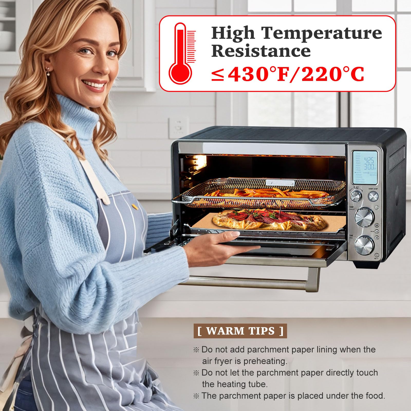 120 Pcs 9''x13'' Air Fryer Parchment Paper Liners - Compatible with Breville Smart Oven Air Fryer Pro BOV900BSS & Cuisinart Toaster Oven Combo - Disposable Non-Stick Baking Sheets for Healthy Cooking, Roasting & Reheating Food