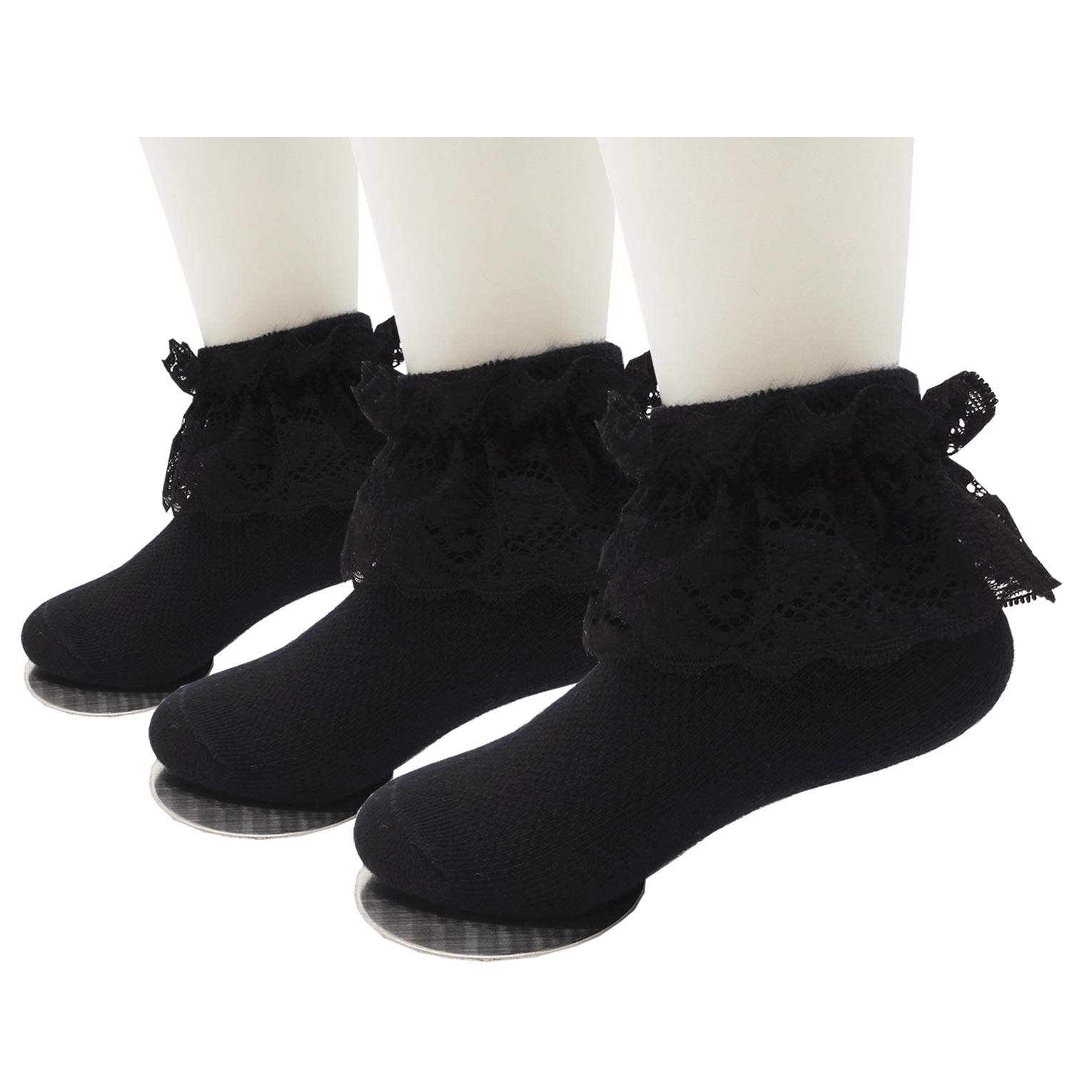 Toddler & Girls Eyelet Frilly Dress Socks - Ruffle Lace Cotton Ankle Socks for Special Occasions & Party Outfits