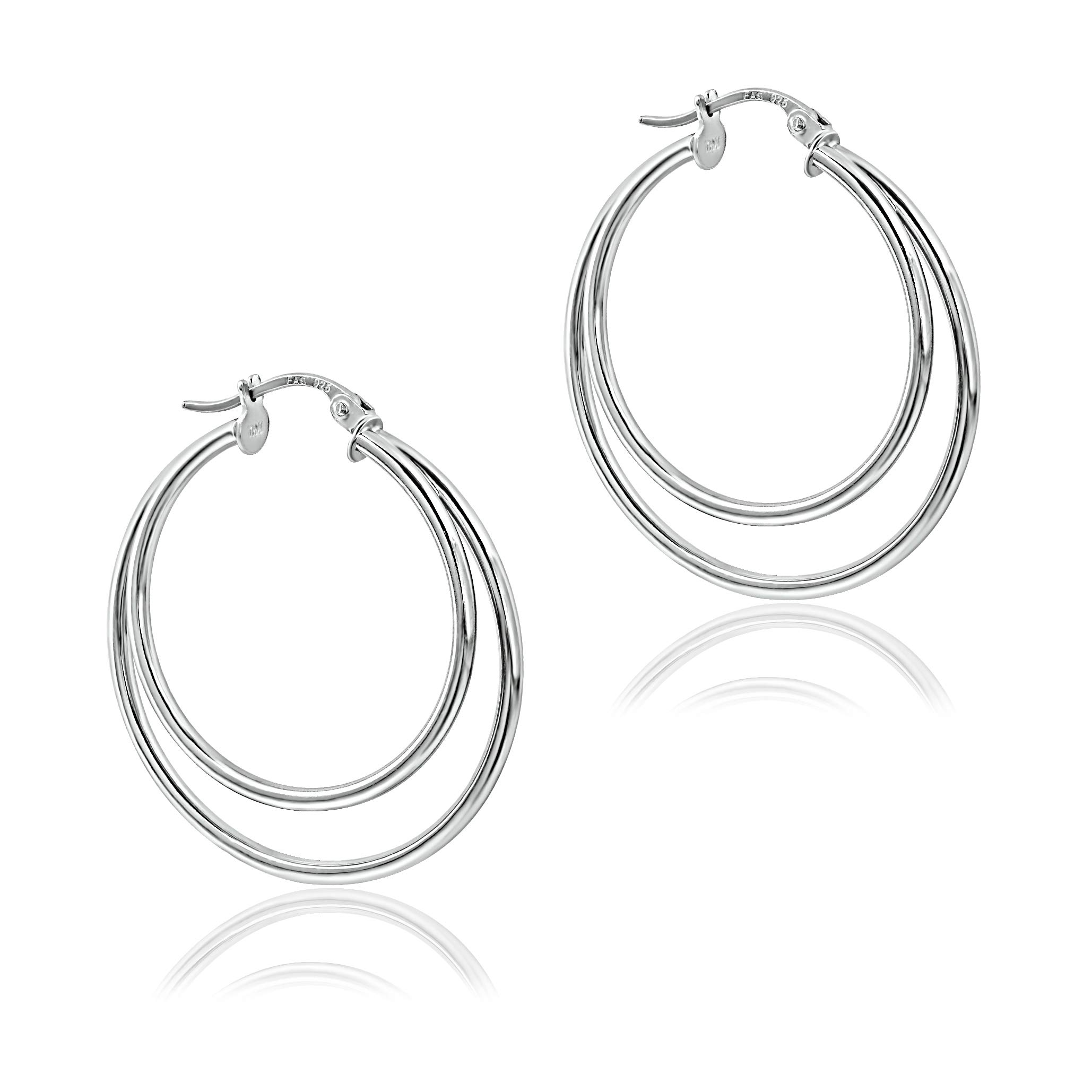 Sterling Silver Double Circle Hoop Earrings for Women, 30mm Round-Tube Dangle Earrings - Perfect for Everyday Wear, Parties & Gifts