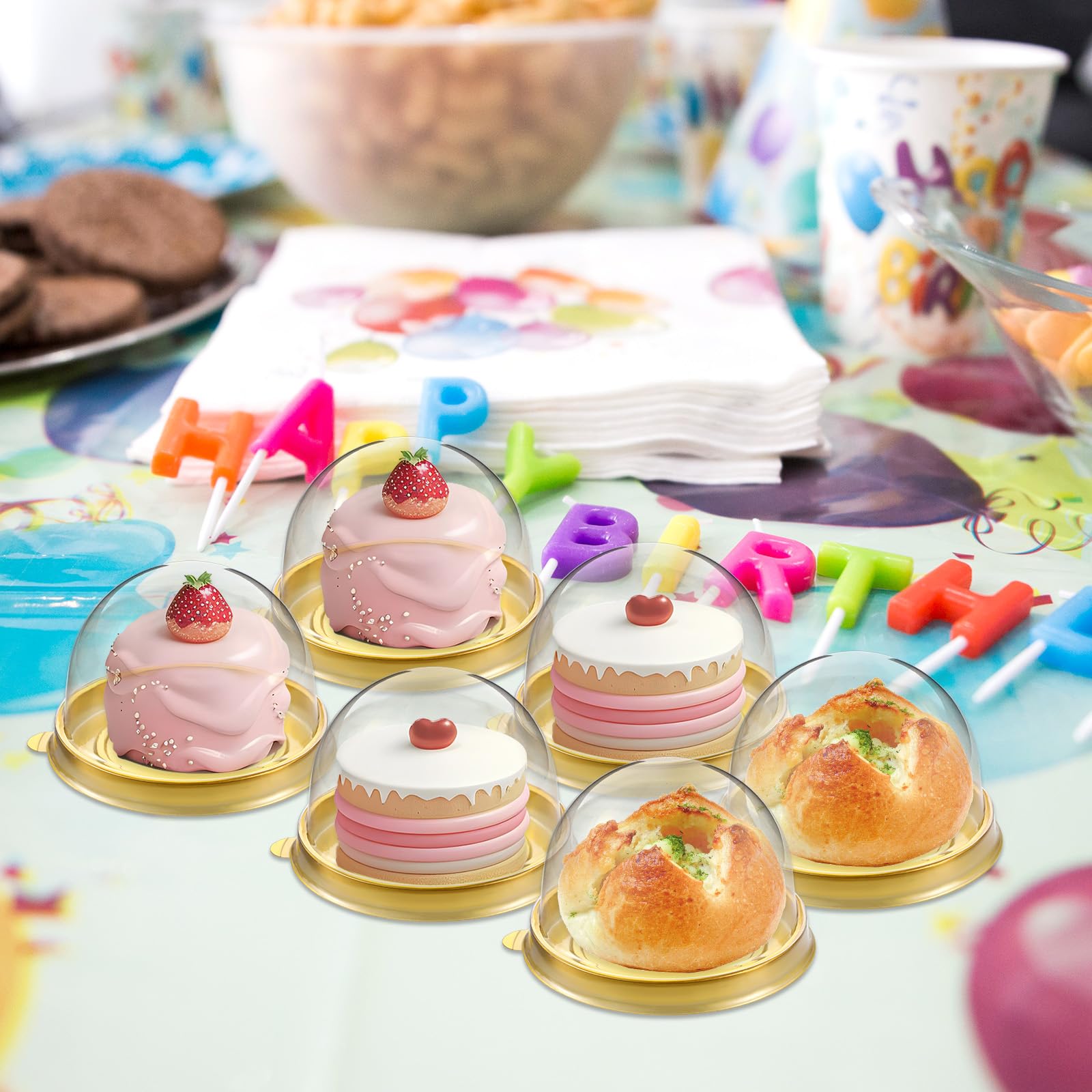200-Piece Clear Charcuterie Domes with Lids - Mini Cake Pans & Cupcake Containers for Desserts, Cheesecake, Cookies | Perfect for Party Snacks, Baking, and Food Display