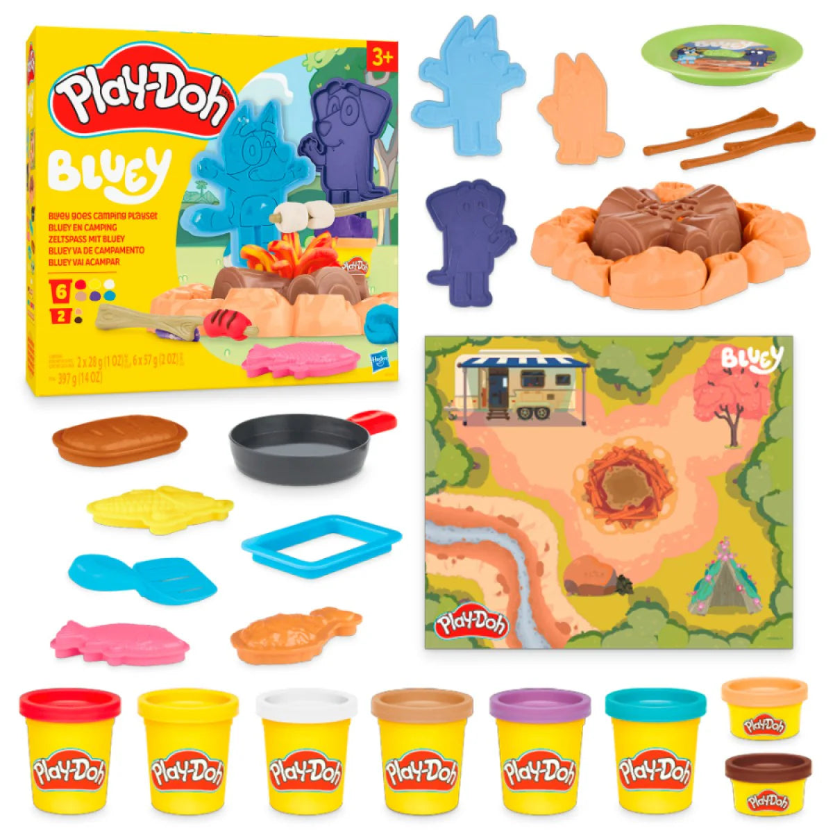 Bluey Goes Camping Play-Doh Playset - Fun Pretend Play & Creative Modeling Clay for Kids - Perfect for Indoor & Outdoor Adventures