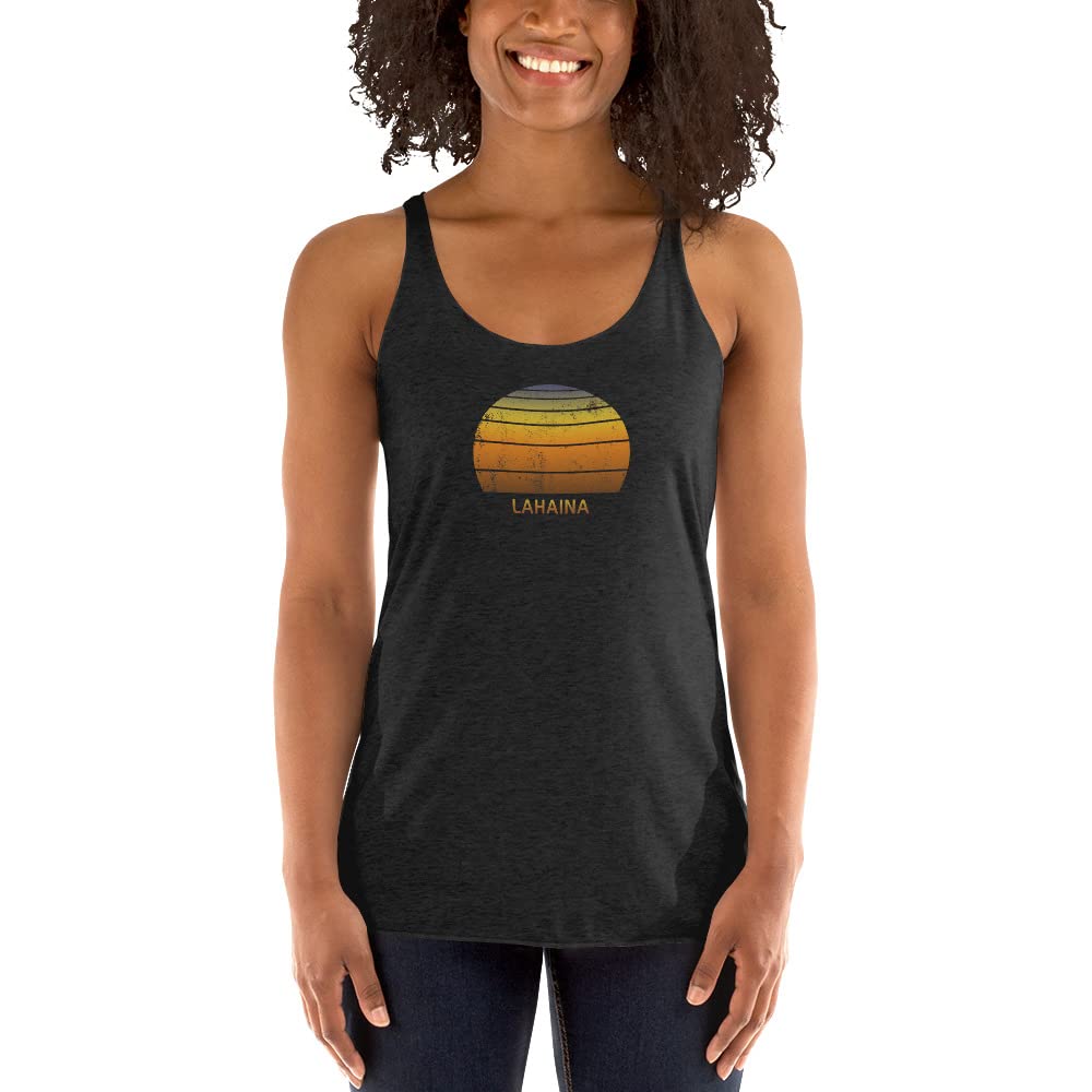 Women's Retro Lahaina Maui Hawaii Racerback Tank Top - Vintage Sunset Print Casual Summer Beachwear for Travel & Vacation