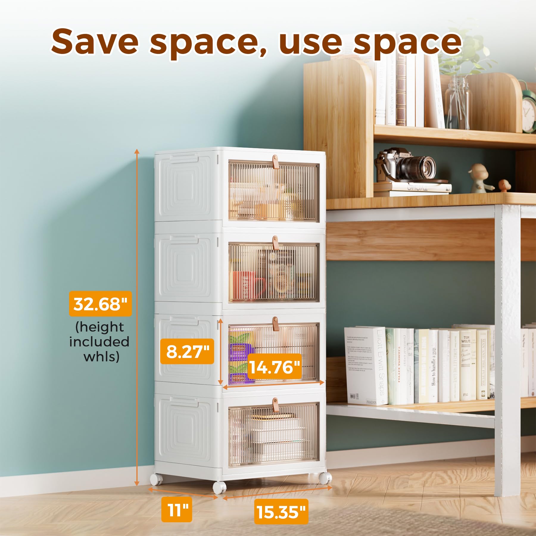 4-Tier Stackable Storage Bins with Lids & Wheels - 23QT Collapsible Plastic Storage Containers for Closet, Home, Office & Dorm Organization - Perfect for Seasonal Clothes, Toys, Books & Household Items Storage