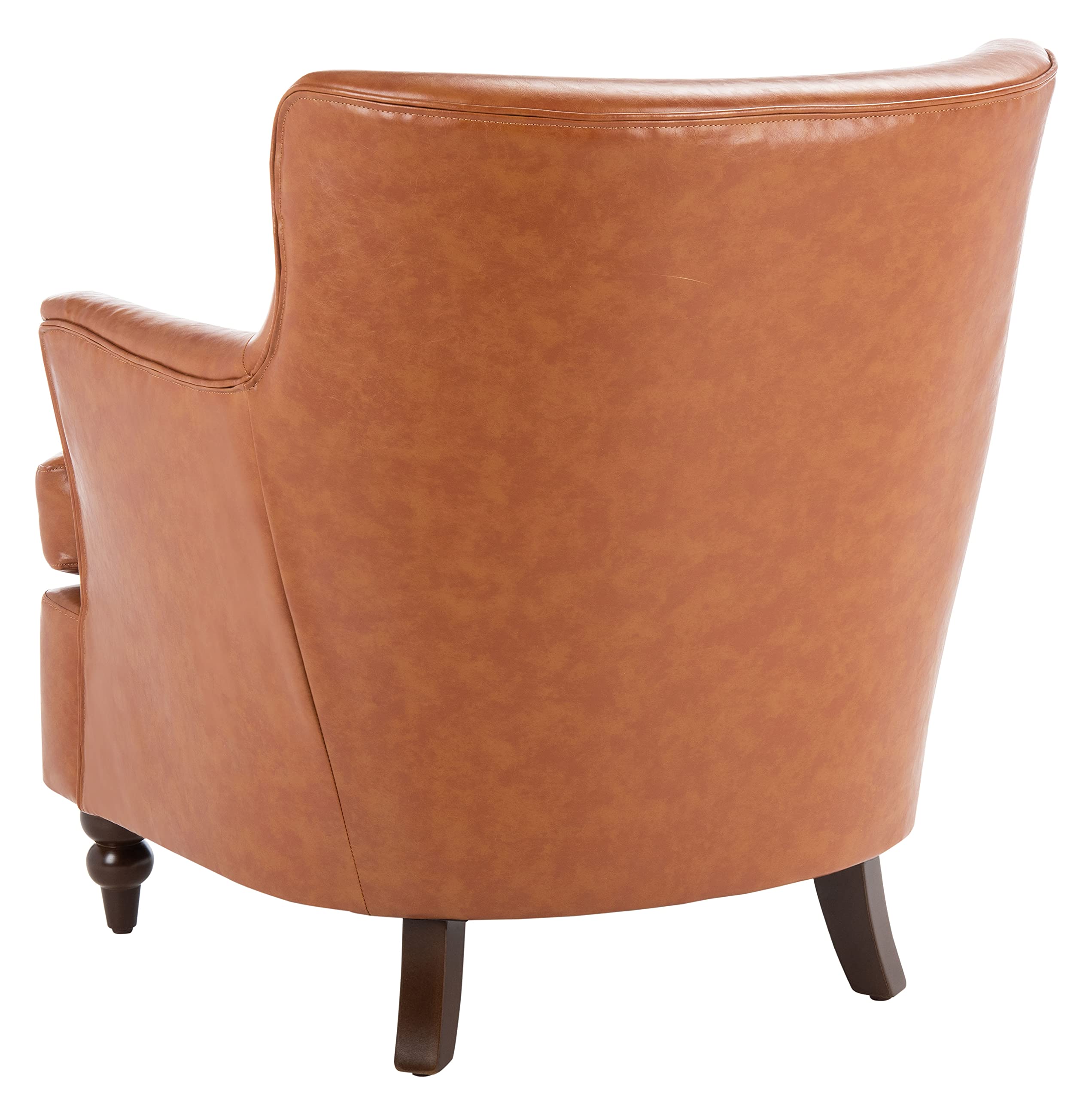SAFAVIEH Levin Cognac Faux Leather Club Chair with Walnut Accent - Modern Living Room Furniture for Home Office, Lounge & Reading Nook