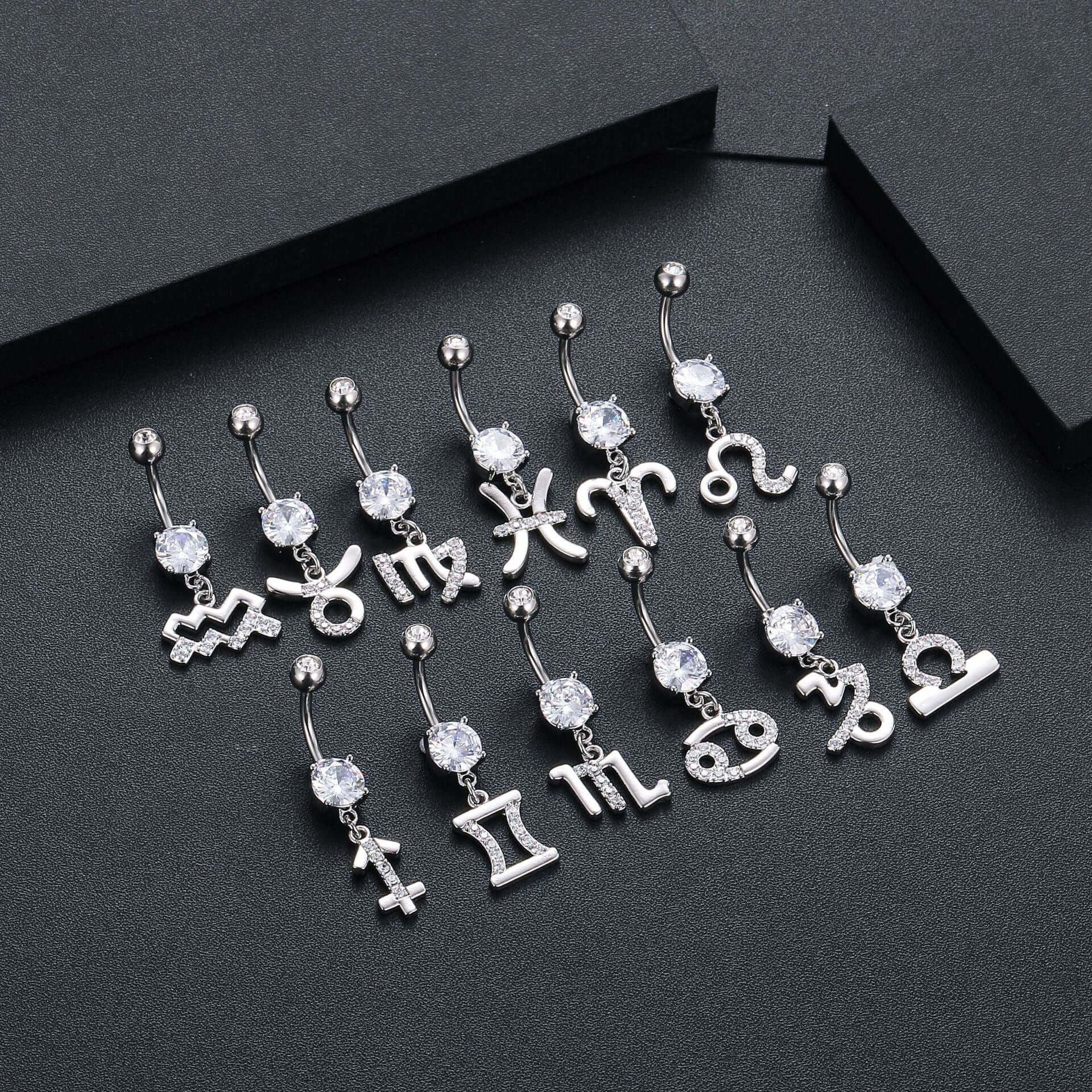12 Constellation Belly Button Rings - WH2615 | Trendy Zodiac Navel Piercing Jewelry for Women, Perfect for Parties, Beach & Everyday Wear
