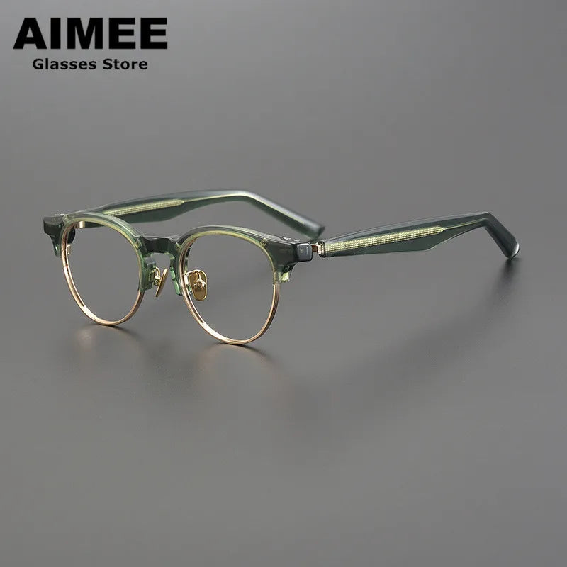 Aimee Unisex Full Rim Round Acetate Titanium Eyeglasses Frame 9006 - Lightweight & Durable Glasses for Men & Women - Perfect for Reading, Working, and Daily Wear