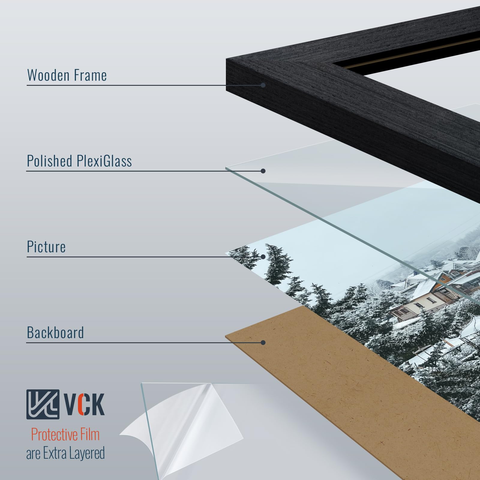 VCK 16x20 Picture Frames 3 Pack - Black Oak Solid Wood Wall Frames with Natural Wood Grain for Photos, Posters & Artwork - Perfect for Home Decor, Office Display & Gift Giving