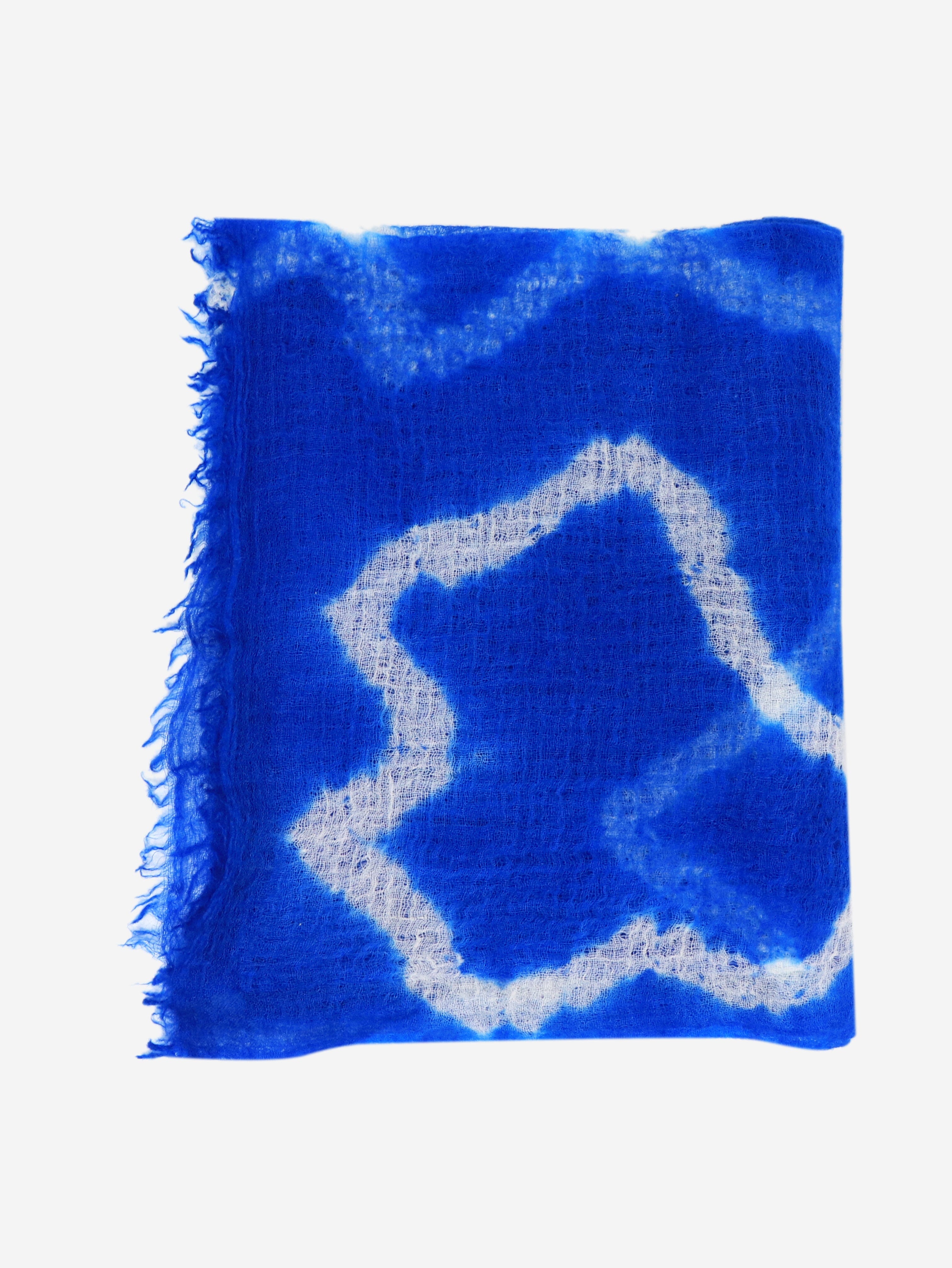 Handmade Blue and White Shibori Cashmere Scarf - Luxurious Soft Winter Wrap for Women - Perfect for Gifts, Travel & Cold Weather Fashion