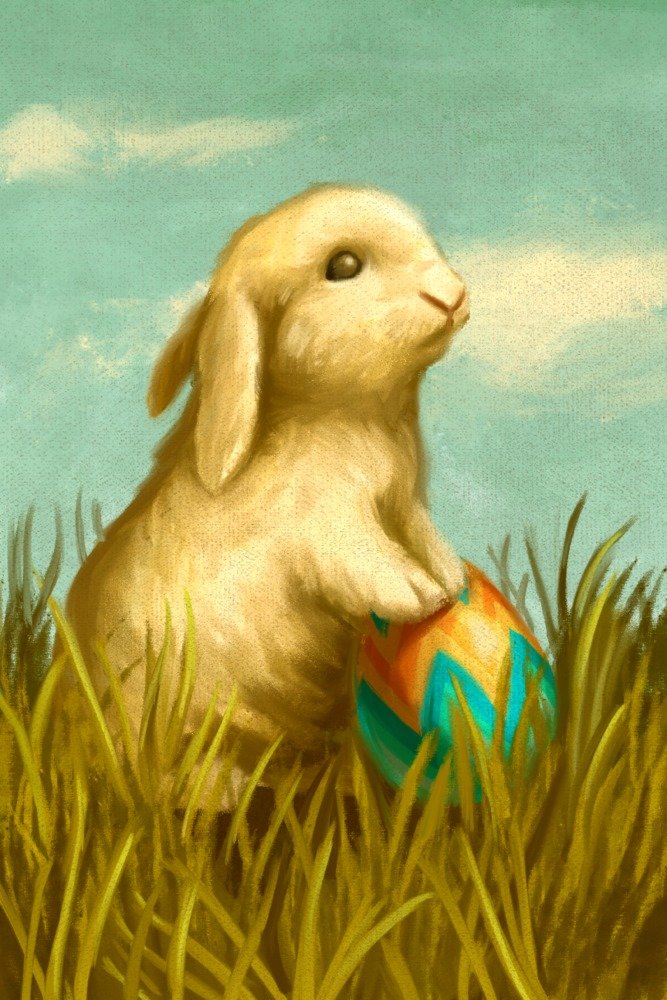 Easter Bunny Oil Painting - 12x18 Gallery Quality Metal Art, Aluminum Wall Decor for Home, Office & Easter Holiday Decorations