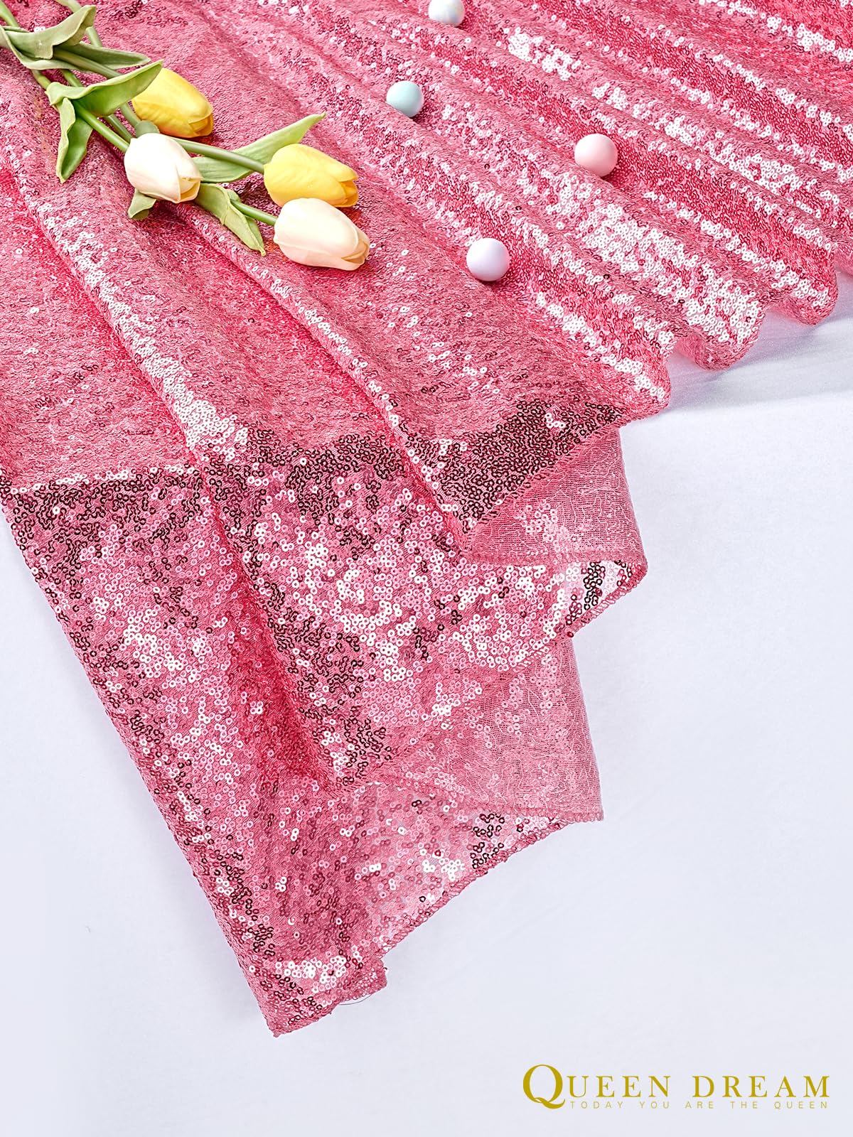 Blush Pink Sequin Table Skirt - 6ft Rectangle Party Table Cover with Sparkle for Baby Showers, Birthdays & Special Events | Elegant Table Decor for Weddings, Quinceañeras & Holiday Celebrations