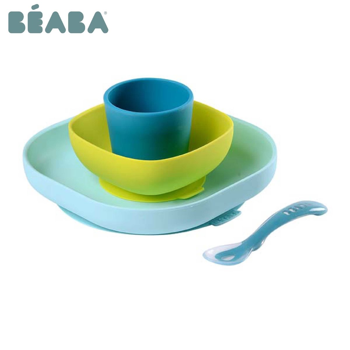 Beaba Silicone Baby Feeding Set (4-Piece) - Soft, Safe & BPA-Free Utensils for Toddlers - Perfect for Home, Travel & Daycare Use