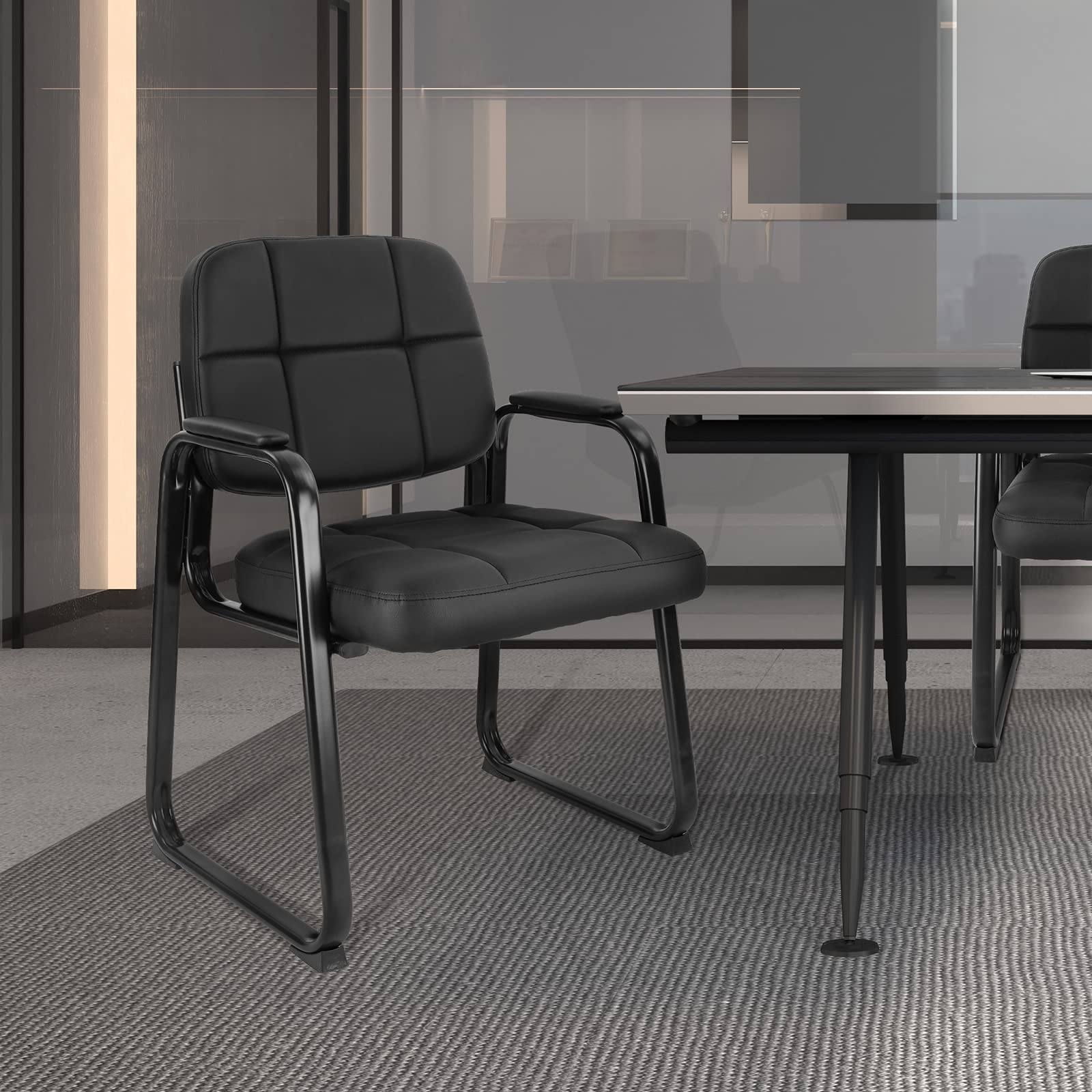 CLATINA Ergonomic Office Guest Chair - Bonded Leather Padded Armrest, Sled Base - Perfect for Reception, Waiting Room & Conference Desk (Black, 1 Pack) | Ideal for Professional Offices, Lobby Seating & Meeting Areas