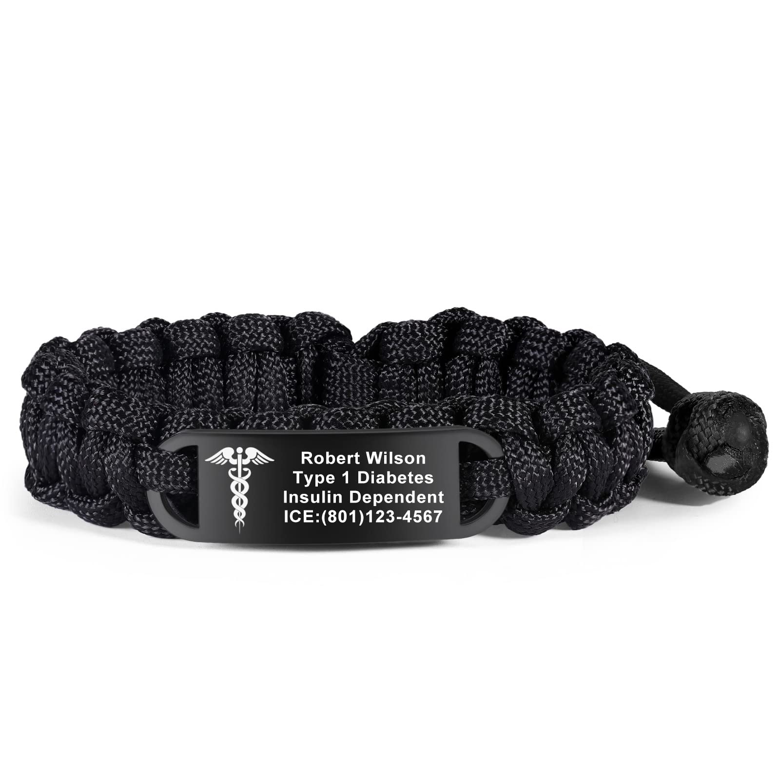 Emergency Medical Alert Bracelet for Men & Women - Adjustable Paracord ID Bracelet with Stainless Steel Plate (7.0-8.5 Inches) - Perfect for Diabetes, Allergies & Emergency Medical Identification