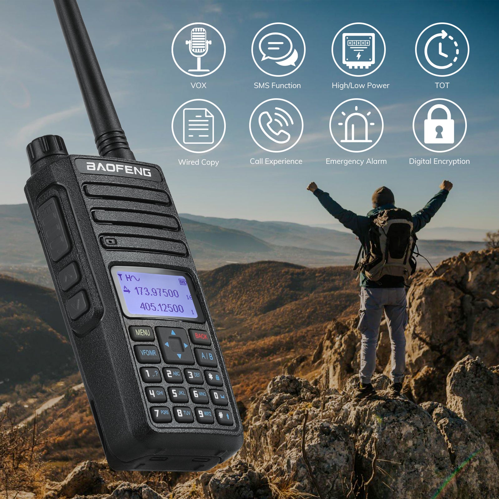 Baofeng DR-1801UV Dual Band DMR Radio - 5W/1W Power, VHF/UHF, Analog & Digital Modes, VFO, SMS Messaging, Dual Time Slot - Ideal for Ham Radio, Emergency Communication & Outdoor Adventures