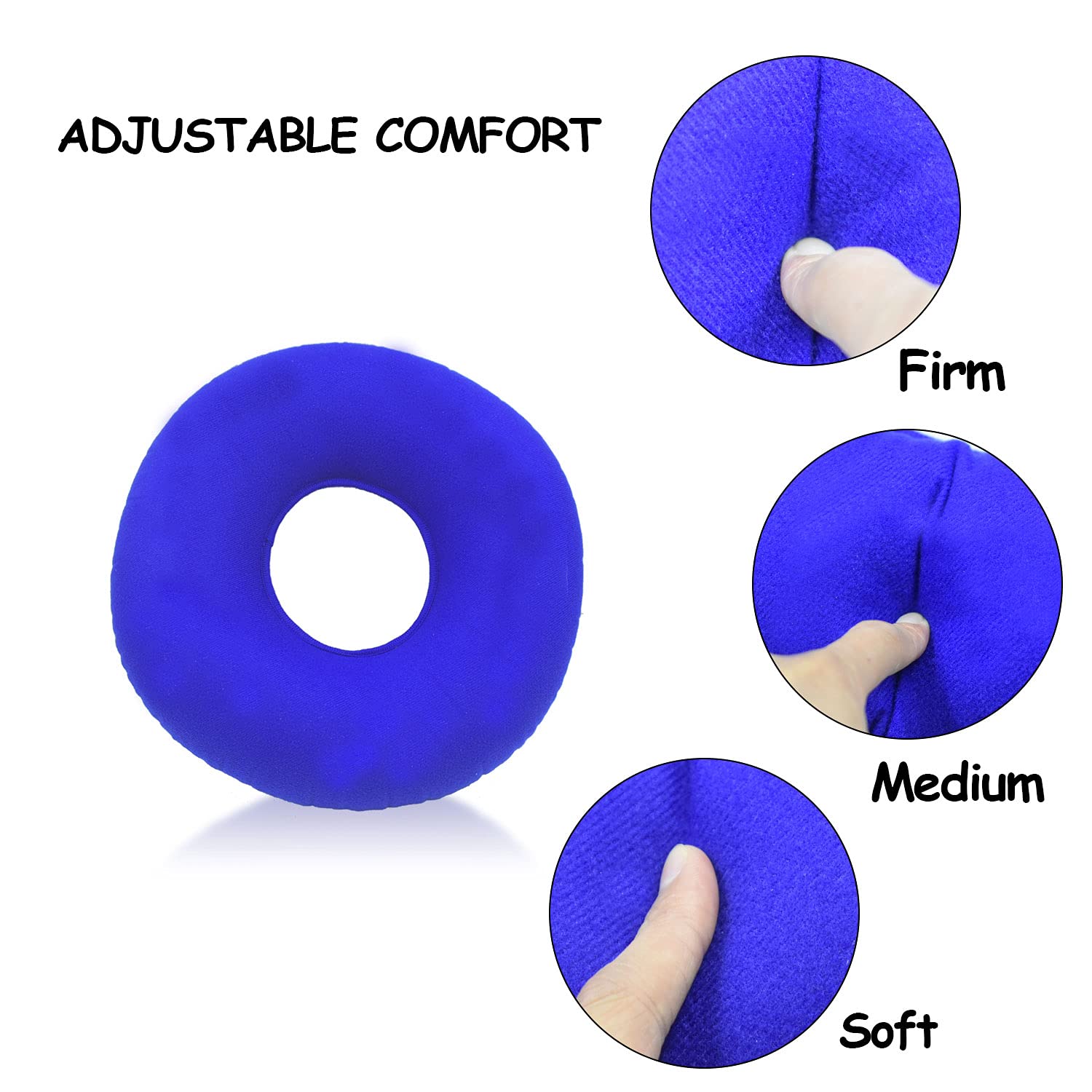 Inflatable Donut Pillow Cushion for Back Pain Relief - Orthopedic Round Seat Cushion with Neck & Lumbar Support - Home Office Car Travel Hiking Camping Desk Use - Blue Comfort Cushion for Post-Surgery Hemorrhoids & Tailbone Pain