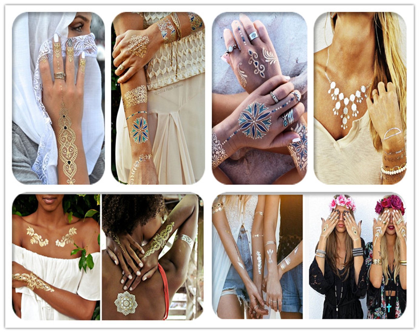 3D Metallic Temporary Tattoos - Gold & Silver Body Art Stickers for Arms & Wrist - 21x10CM Waterproof Fake Tattoos (1PC) - Perfect for Parties, Festivals and Costume Events