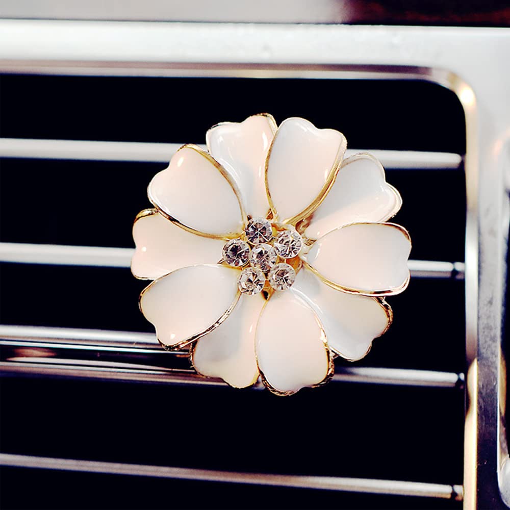 **Daisy Air Vent Clips - Cute Flower Car Air Fresheners & Vent Diffusers for Women - Glam Car Interior Decor & Accessories - White - Perfect for Freshening Your Car, Office, or Home**