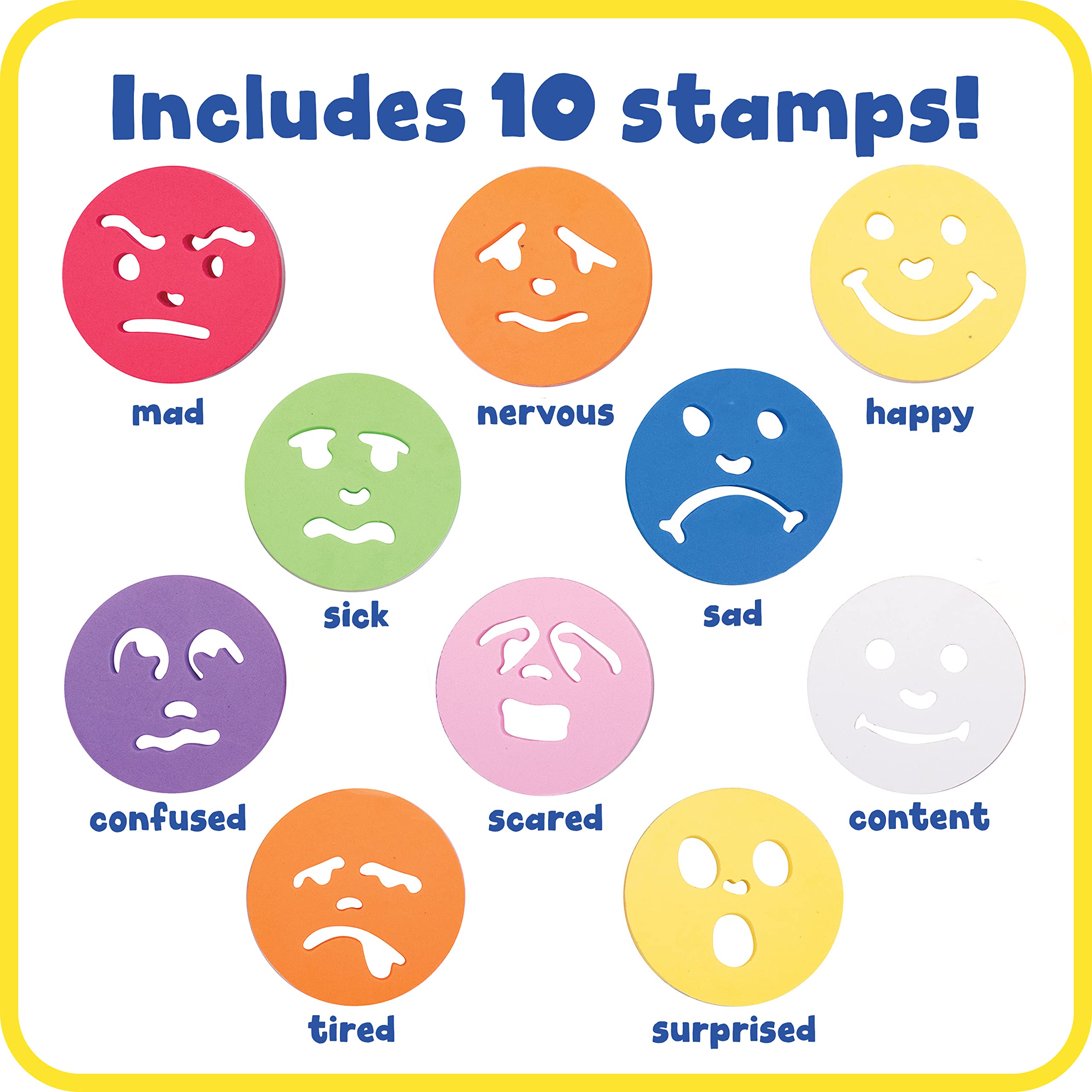 READY 2 LEARN Giant Feelings Stampers Set of 10 - Easy Grip Foam Stamps for Kids Arts & Crafts - Perfect for Classroom Posters, DIY Projects, Birthday Cards & Scrapbooking