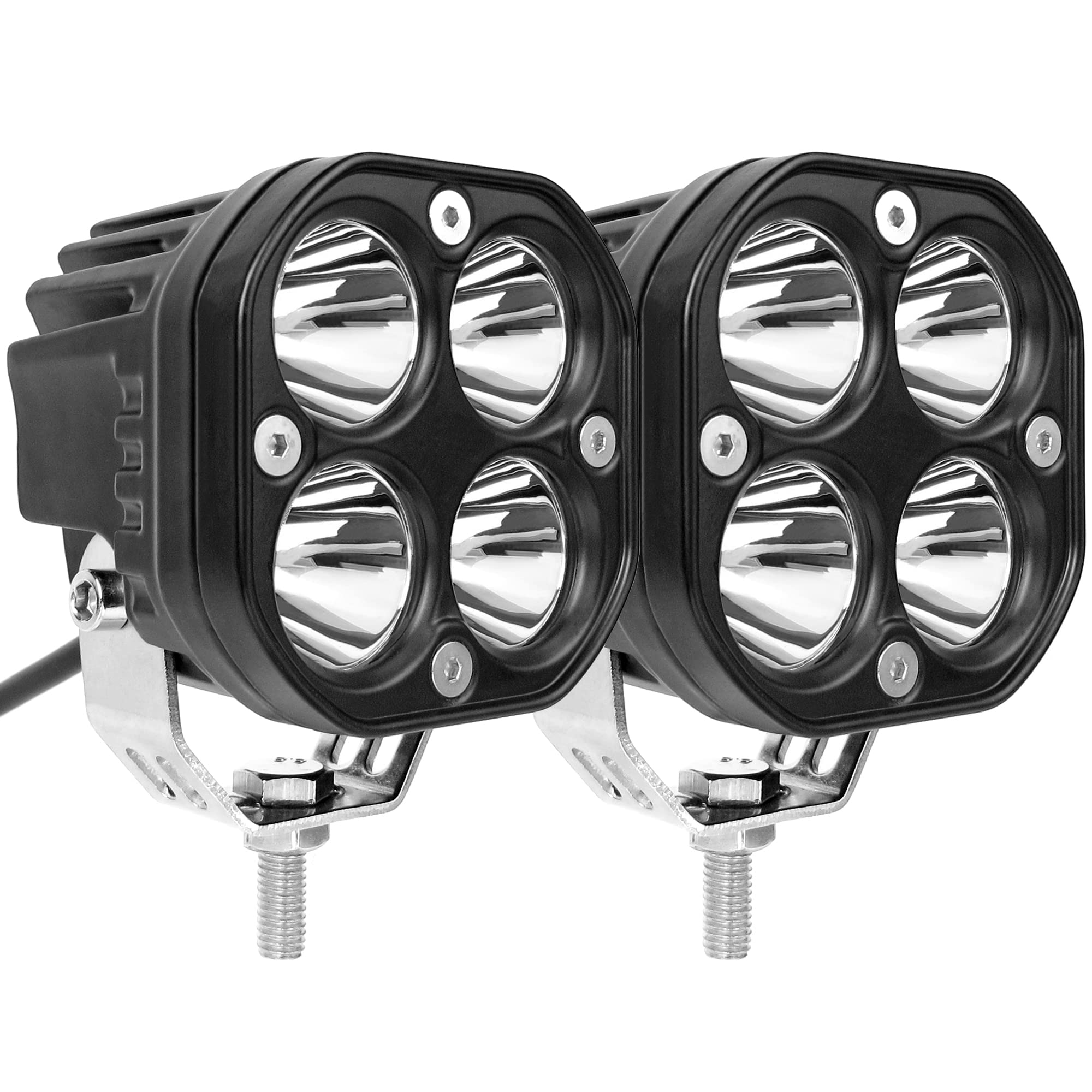 40W White LED Pod Lights (3 Inch) - 12V/24V Universal Cube Spot & Fog Lights for Off-Road Cars, Trucks, Boats, ATV, UTV, SUV, Forklift, Motorcycle - Pack of 2 | Perfect for Night Driving, Camping & Work Lighting