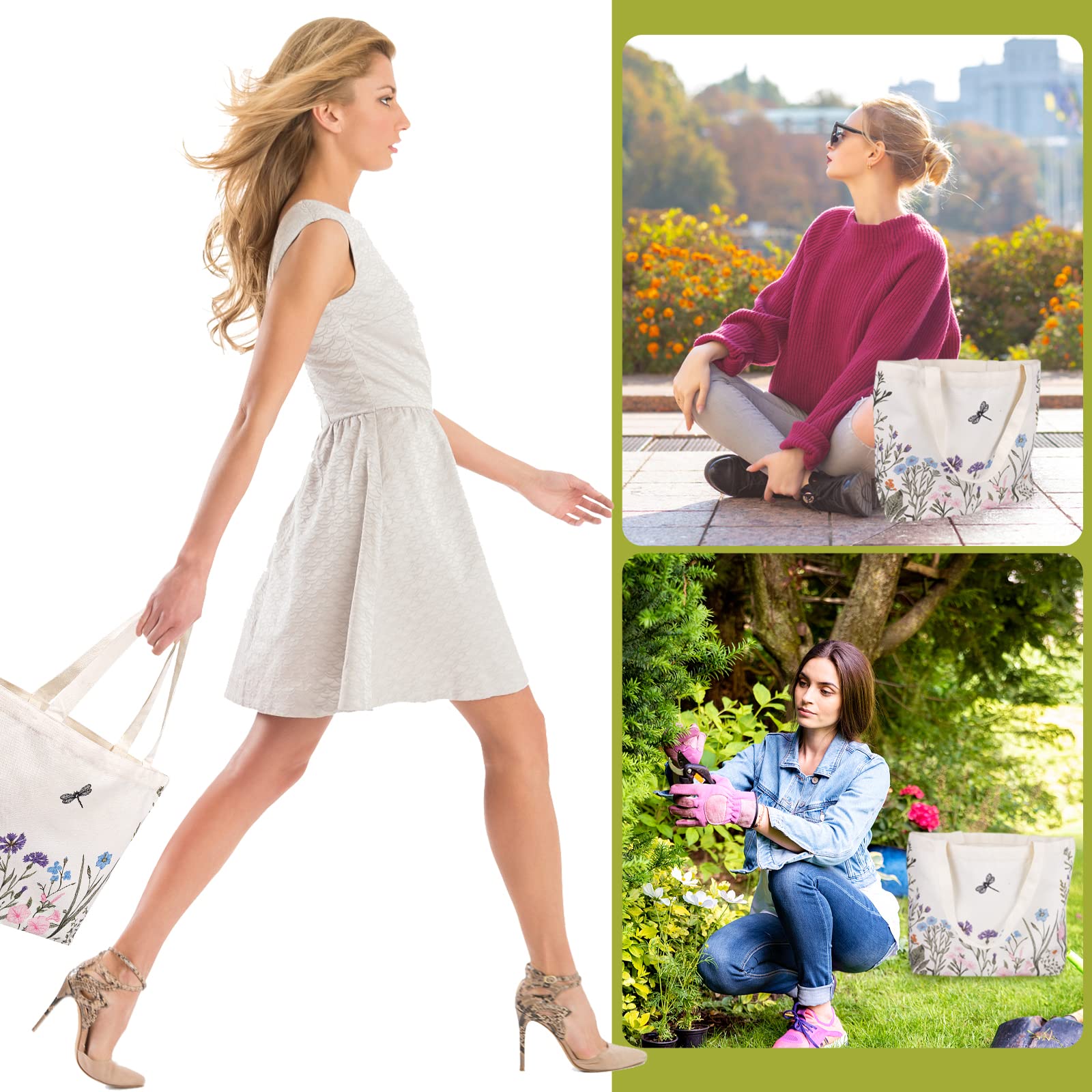 VAIPI Reusable Canvas Tote Bag for Women - Eco-Friendly Grocery Shopping Bag with Matching Makeup Pouch (Floral Print) - Perfect for Farmers Market, Beach Trips & Daily Errands