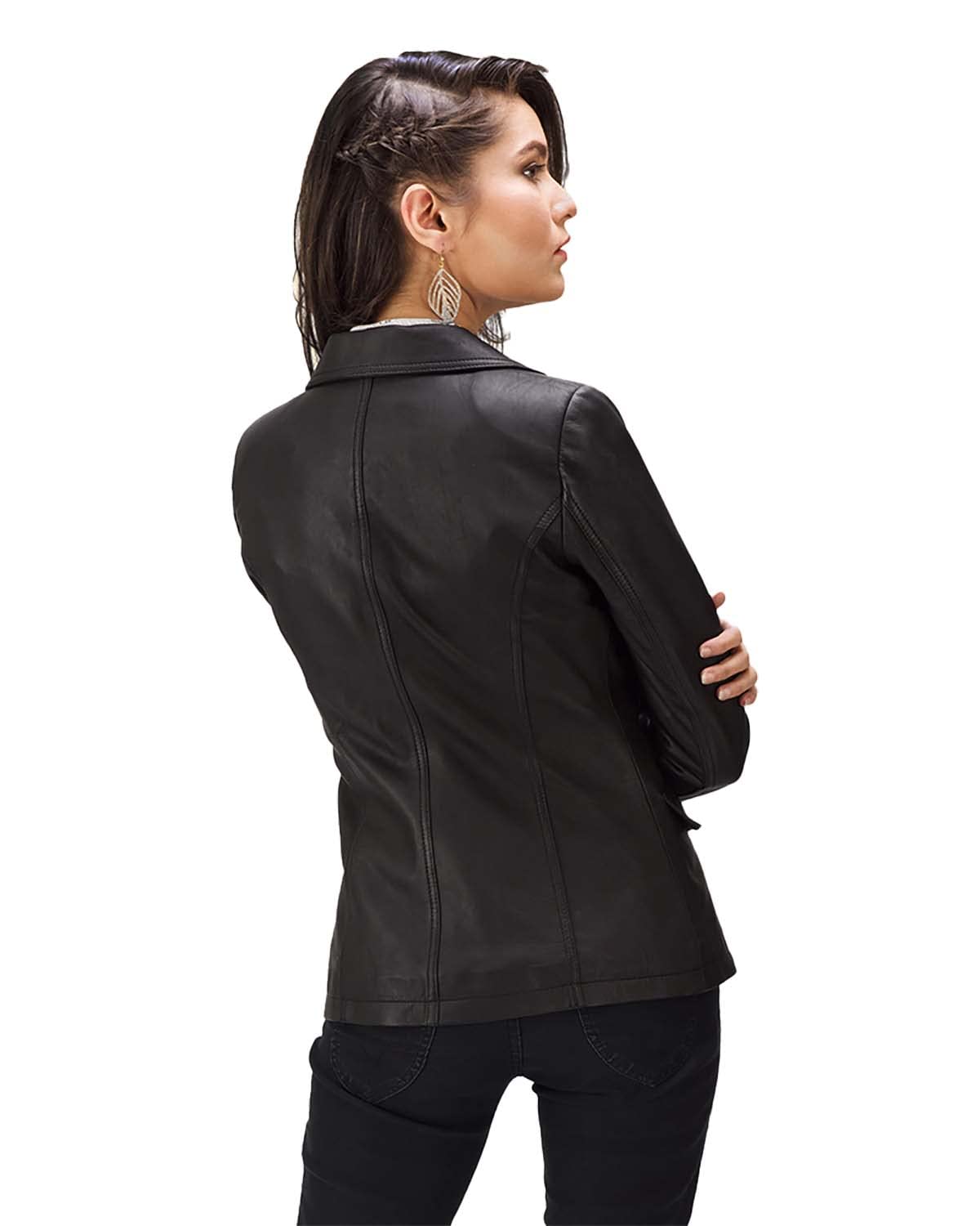 The Jacket Maker Selina Women's Black Leather Blazer | Genuine Sheepskin Leather Jacket for Women | Stylish Real Leather Blazer for Office, Business & Formal Occasions