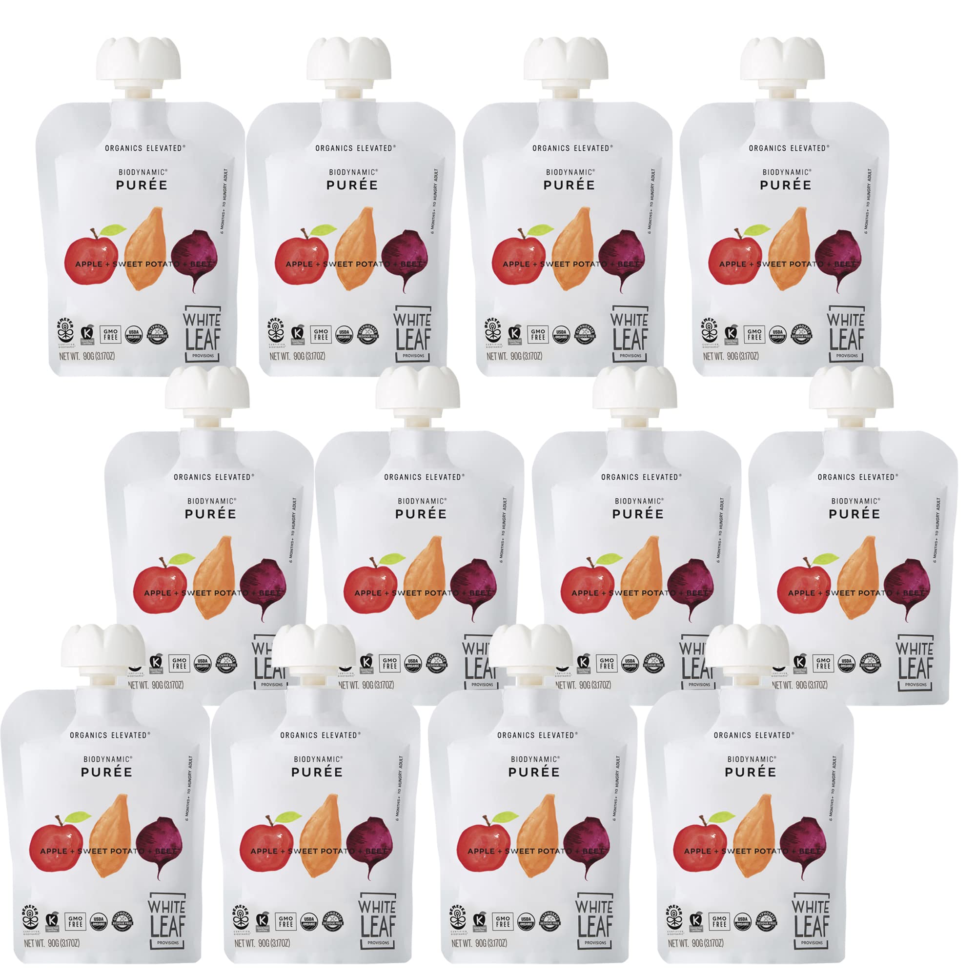 Organic Baby Food Pouches by White Leaf Provisions - USDA Certified, Non-GMO, BPA-Free Squeezable Toddler Snacks (24 Pack, 90g Each) - Apple, Sweet Potato & Beet Blend for On-the-Go Meals, Daycare & Travel Snacking