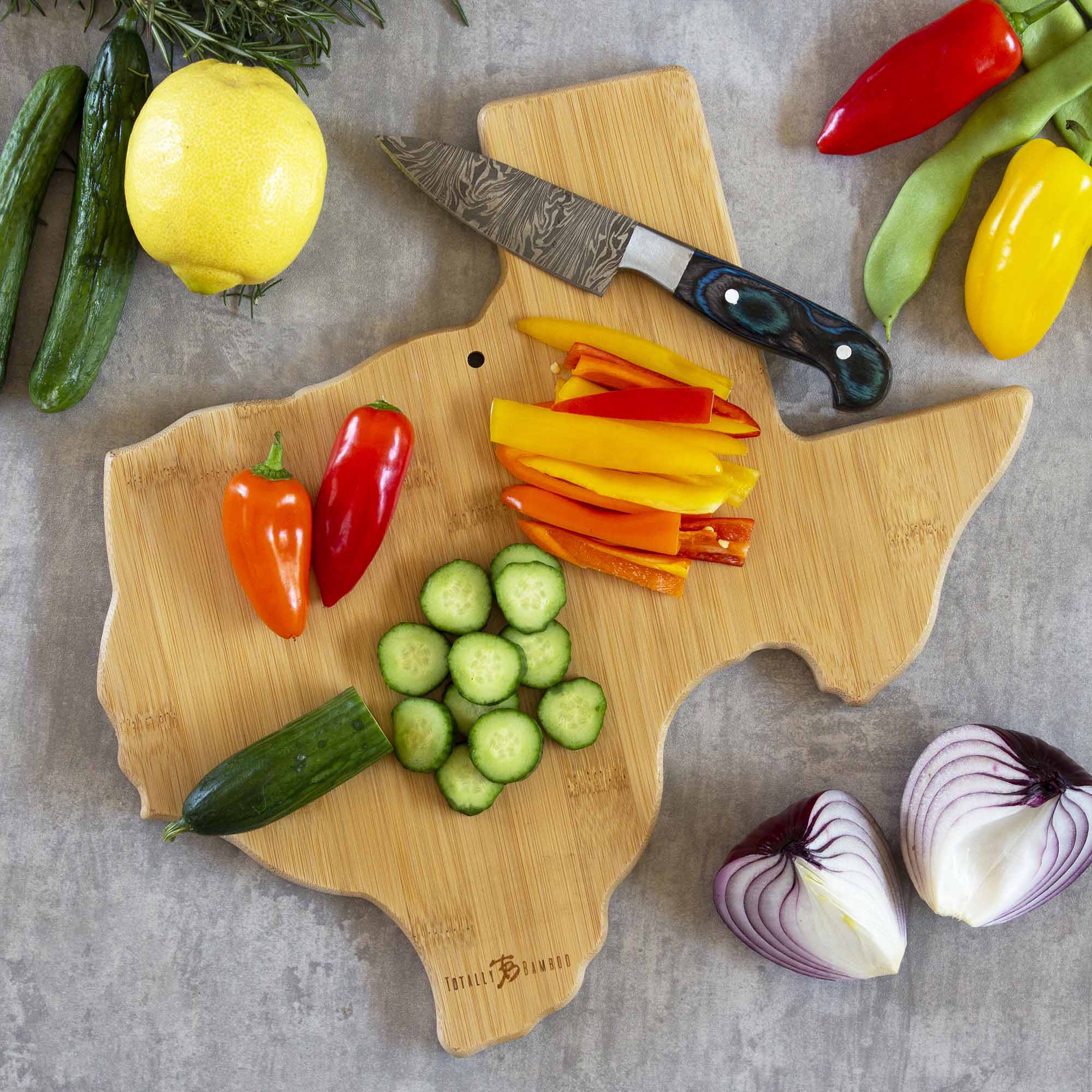 Texas Shaped Wooden Cutting Board with Handcrafted Fish Kiss™ Artwork - Perfect for Kitchen Decor, Gift Giving, and Serving Charcuterie