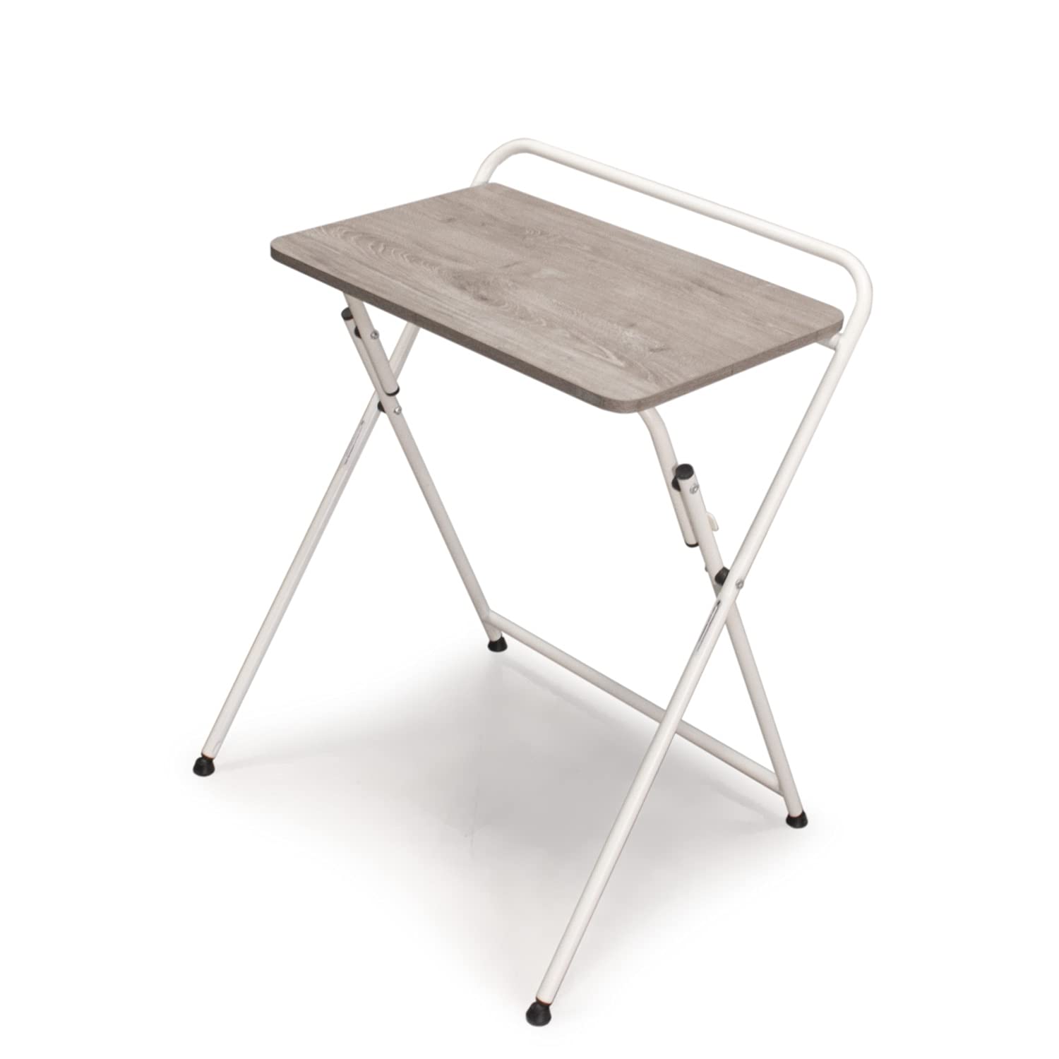 SOFSYS Modern Folding Desk for Small Spaces - Compact Computer Gaming Desk, Home Office Writing Table with Industrial Metal Frame & Premium Desktop (Gray/White) - Perfect for Dorm Rooms, Apartments & Workspace Organization