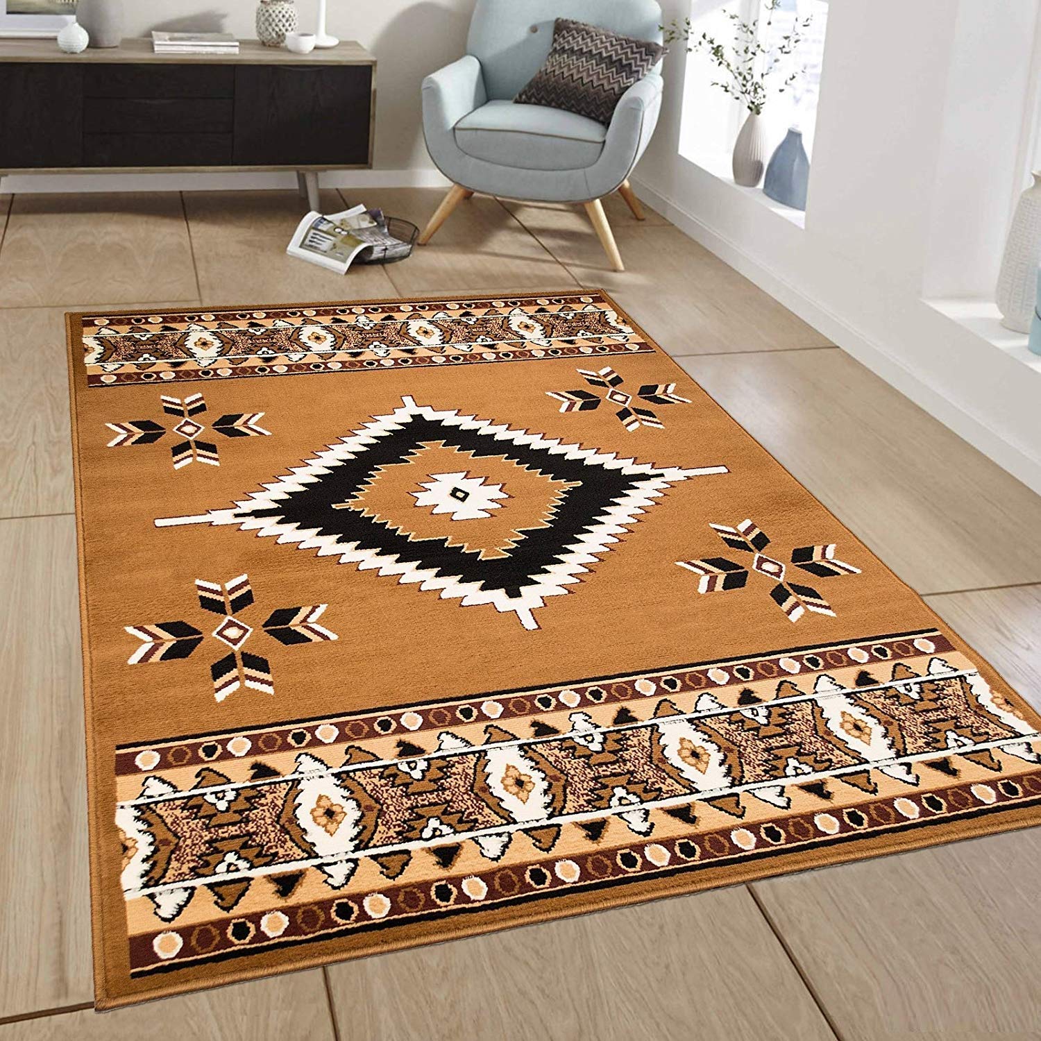 Champion Southwest Native American Indian Traditional Medallion Area Rug - Berber Beige 5'3