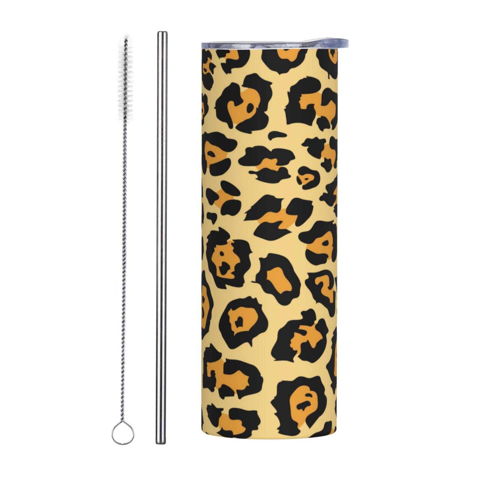 Leopard Print Stainless Steel Sippy Cups 20oz - Leakproof Lid, Straw & Cleaning Brush - Insulated Travel Mug for Kids, House, Outdoor & Car Use