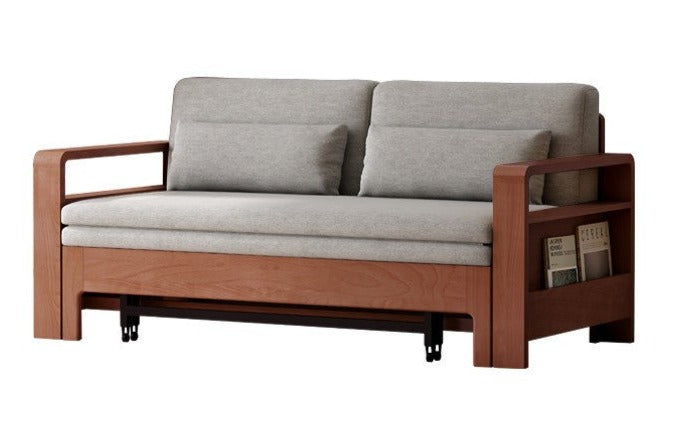 Solid Wood Sleeper Sofa - Beech & Oak Multi-Functional Convertible Sofa Bed for Living Room, Guest Room & Small Spaces