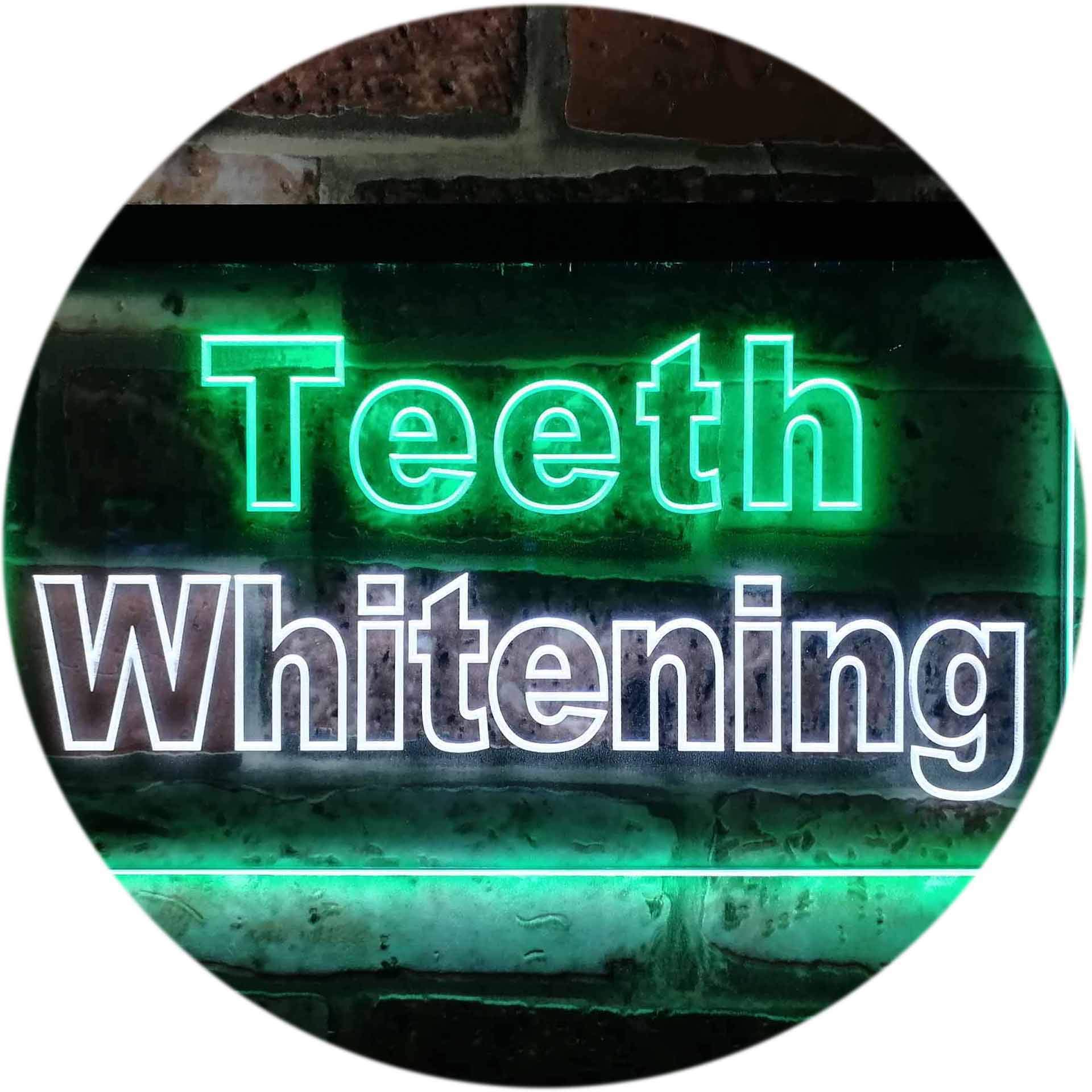 ADVPRO Professional Teeth Whitening LED Neon Sign - Dual Color White & Green Dentist Office Decor (24x16 Inches) - Perfect for Dental Clinics, Beauty Salons & Home Decor