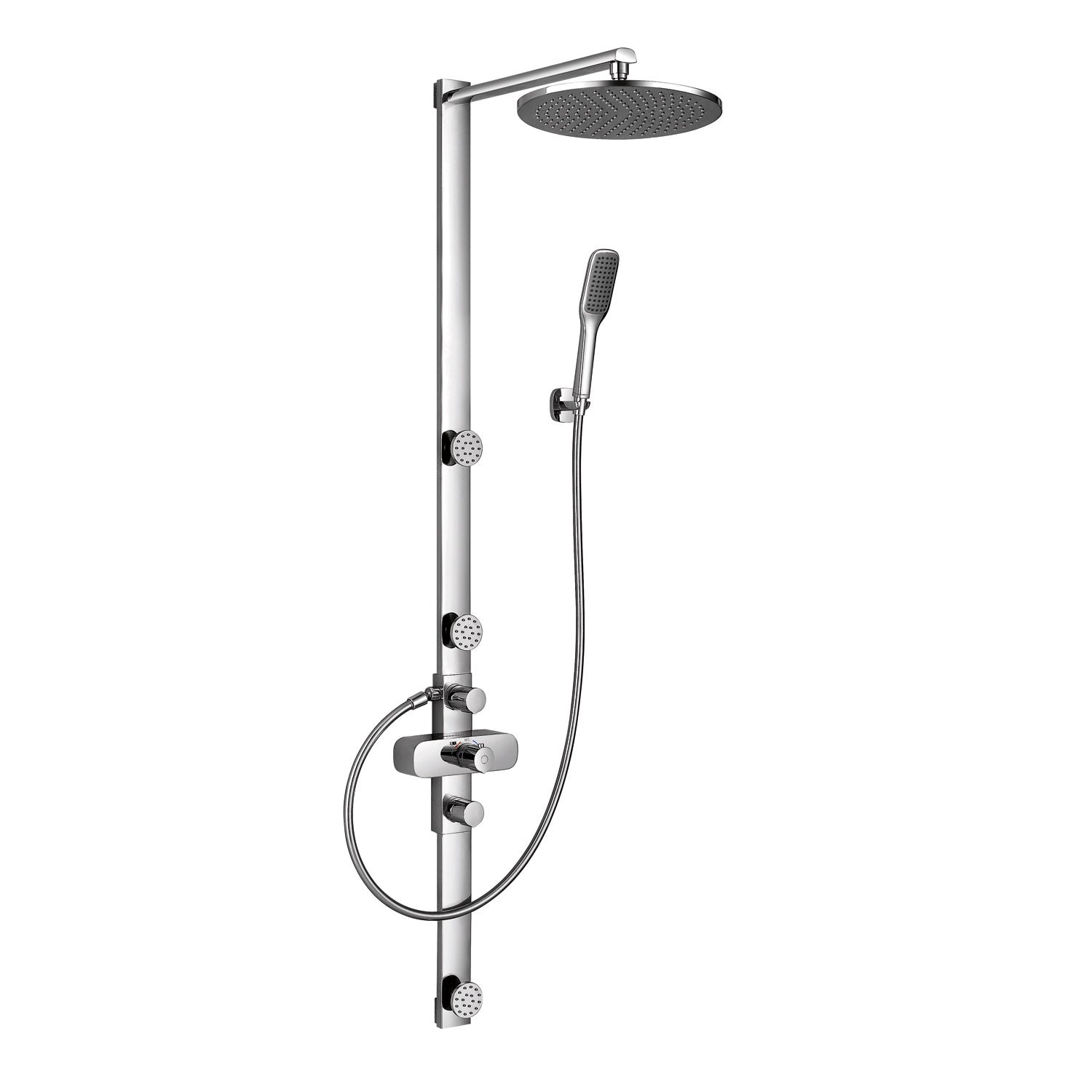 DAX 8-Inch Round Rain Shower System with 3 Adjustable Nozzles, Handheld Shower Head & Individual Controls - Wall Mount Brass Body with Chrome Finish (DAX FH8452 675) for Luxury Bathroom & Spa Experience