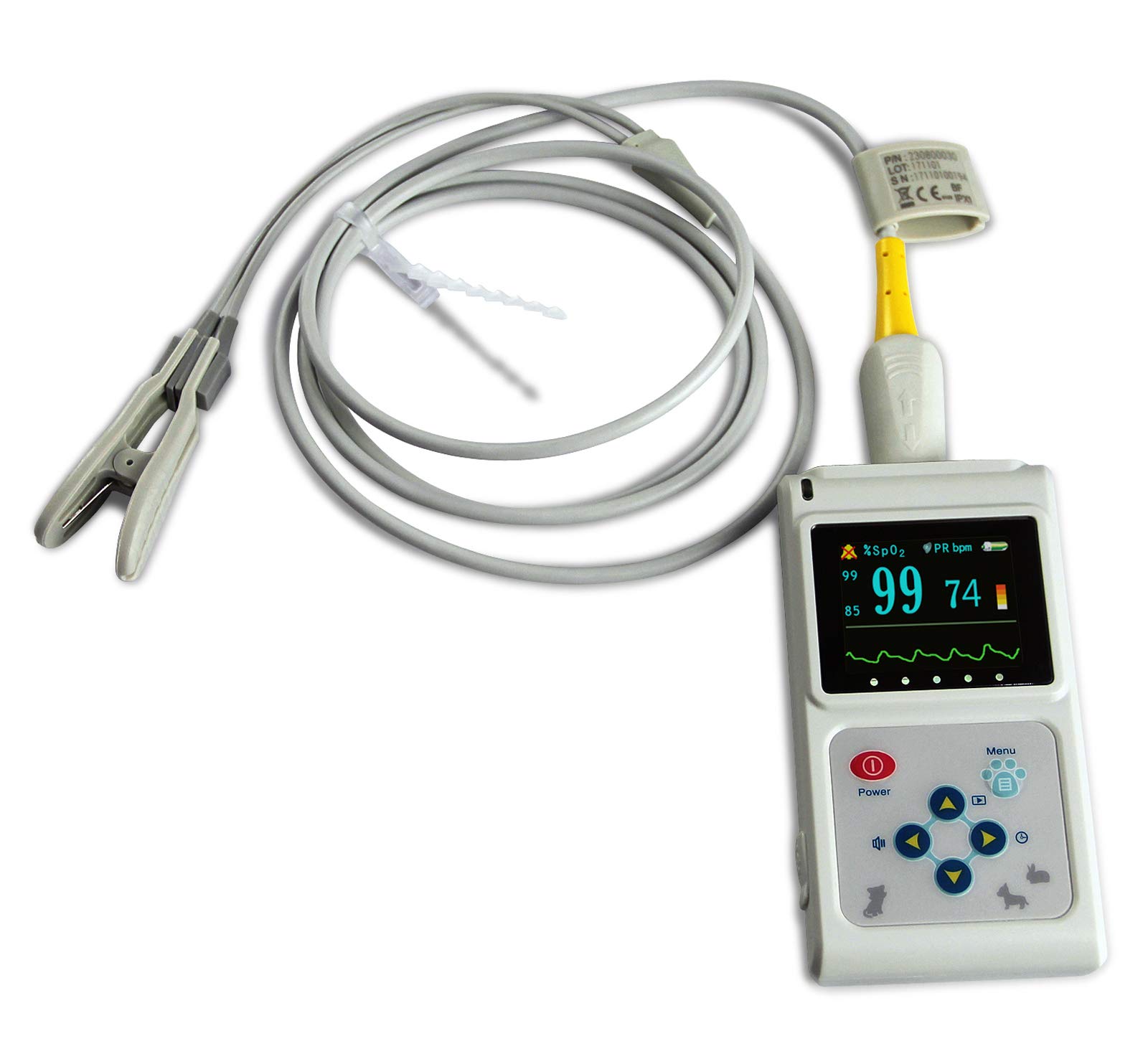 CONTEC CMS60D-VET Veterinary Pulse Oximeter - Handheld SPO2 Monitor for Dogs & Cats with Tongue/Ear Probe - Measures Pulse Rate & Oxygen Saturation - Ideal for Pet Clinics, Home Care & Emergency Use