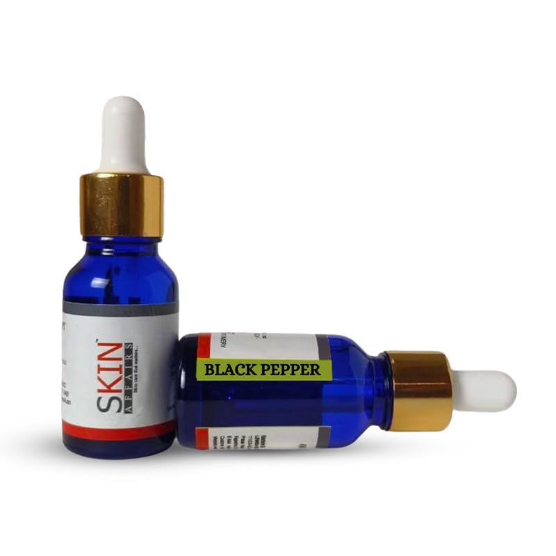 Skin Affairs Plant-Based Natural Black Pepper Essential Oil - Pure Vegan Skincare & Haircare Solution for Hydration, Soothing & Hair Growth - Cruelty-Free, Promotes Skin Healing - Perfect for Aromatherapy, Massage & DIY Beauty Recipes