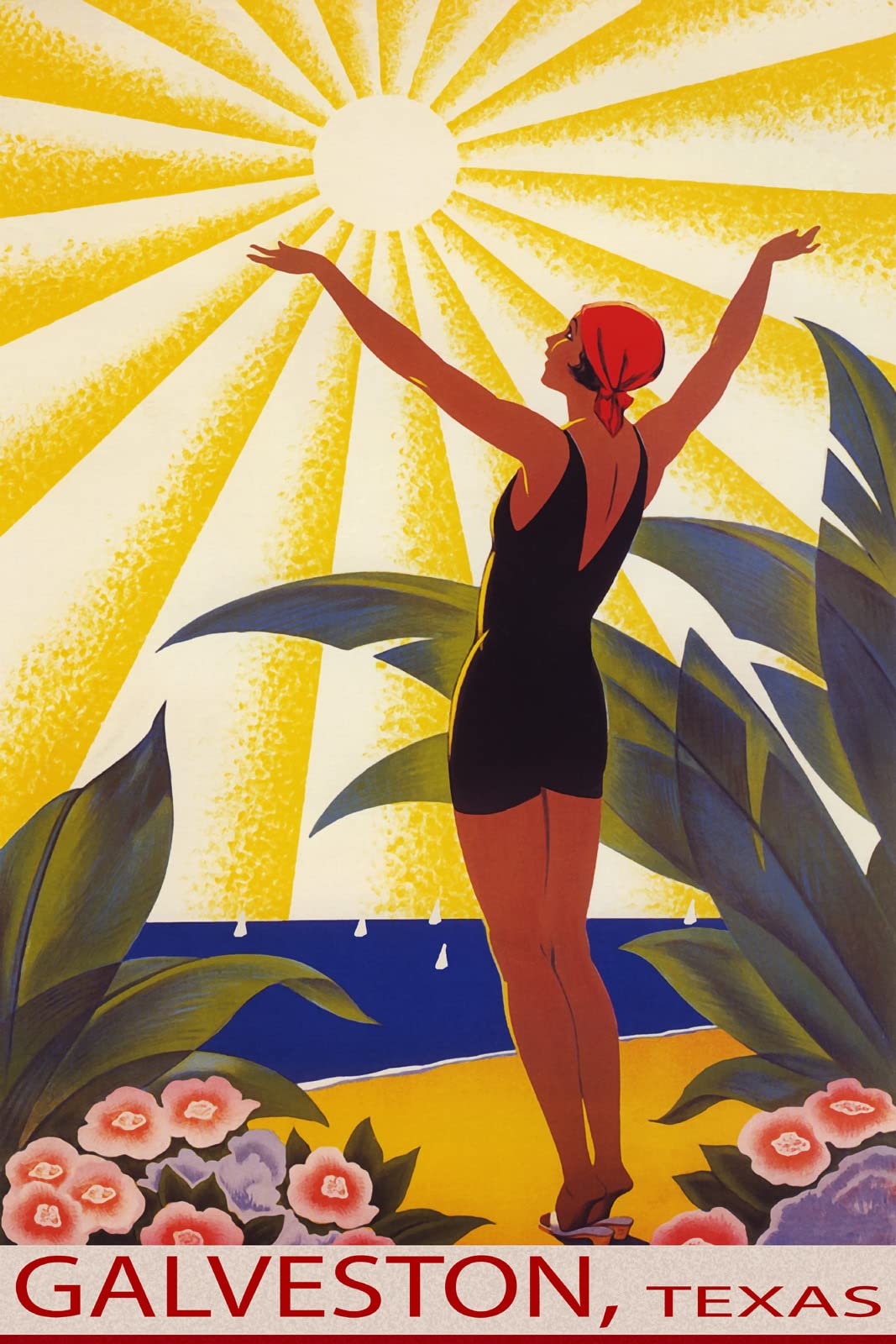 Vintage Galveston Texas Sunshine Beach Poster - 16x24 Inch Canvas Art Print, Sailing & Summer Travel Decor - Perfect for Beach House, Living Room, or Office Wall Decor