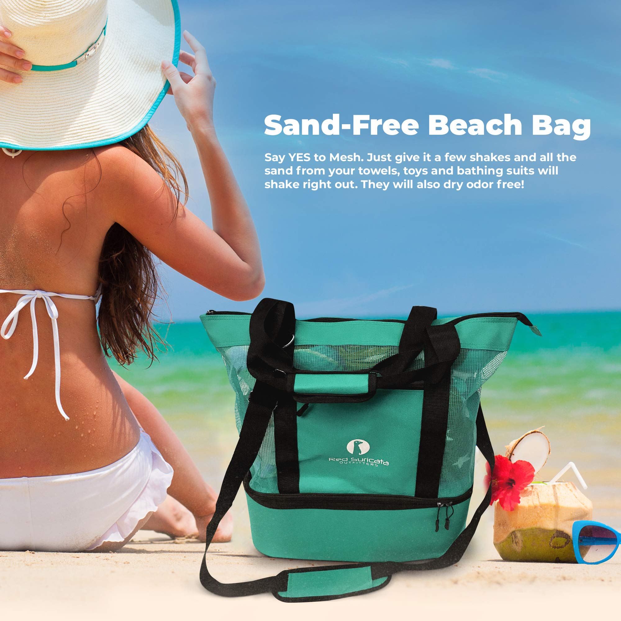 Red Suricata Mesh Beach Bag Cooler - Insulated Leak-Proof Tote for Women & Men | Perfect for Pool Parties, Picnics & Beach Vacations (Turquoise Green)