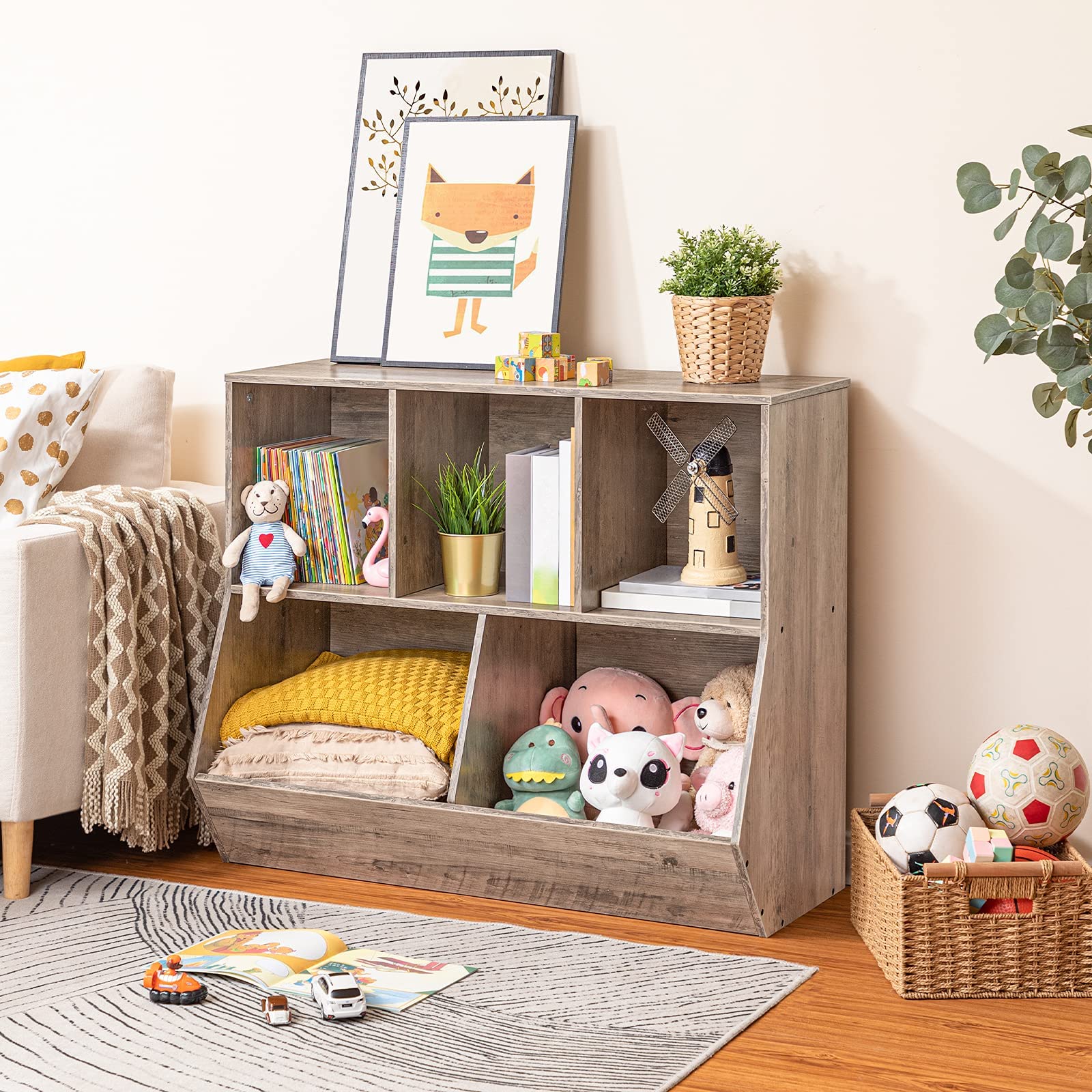 HOOBRO Retro Storage Chest & Kids Bookshelf - Toy Box Organizer, Bookcase Footboard, Toy Storage Cubby for Nursery, Playroom & Bedroom Organization (BG771CW01-BG32CW01) - Perfect for Kids' Room Decor & Toy Storage Solutions