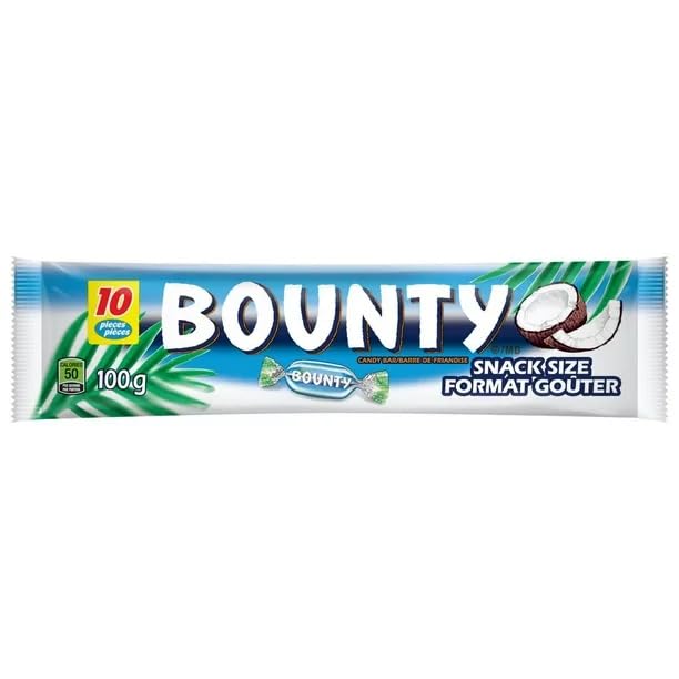 BOUNTY Coconut Milk Chocolate Minis - 10 Mini Bars, 3.5oz (100g) - Rich & Creamy Dairy-Free Chocolate - Perfect for Snacking, Gifts & Vegan Treats - Shipped from Canada