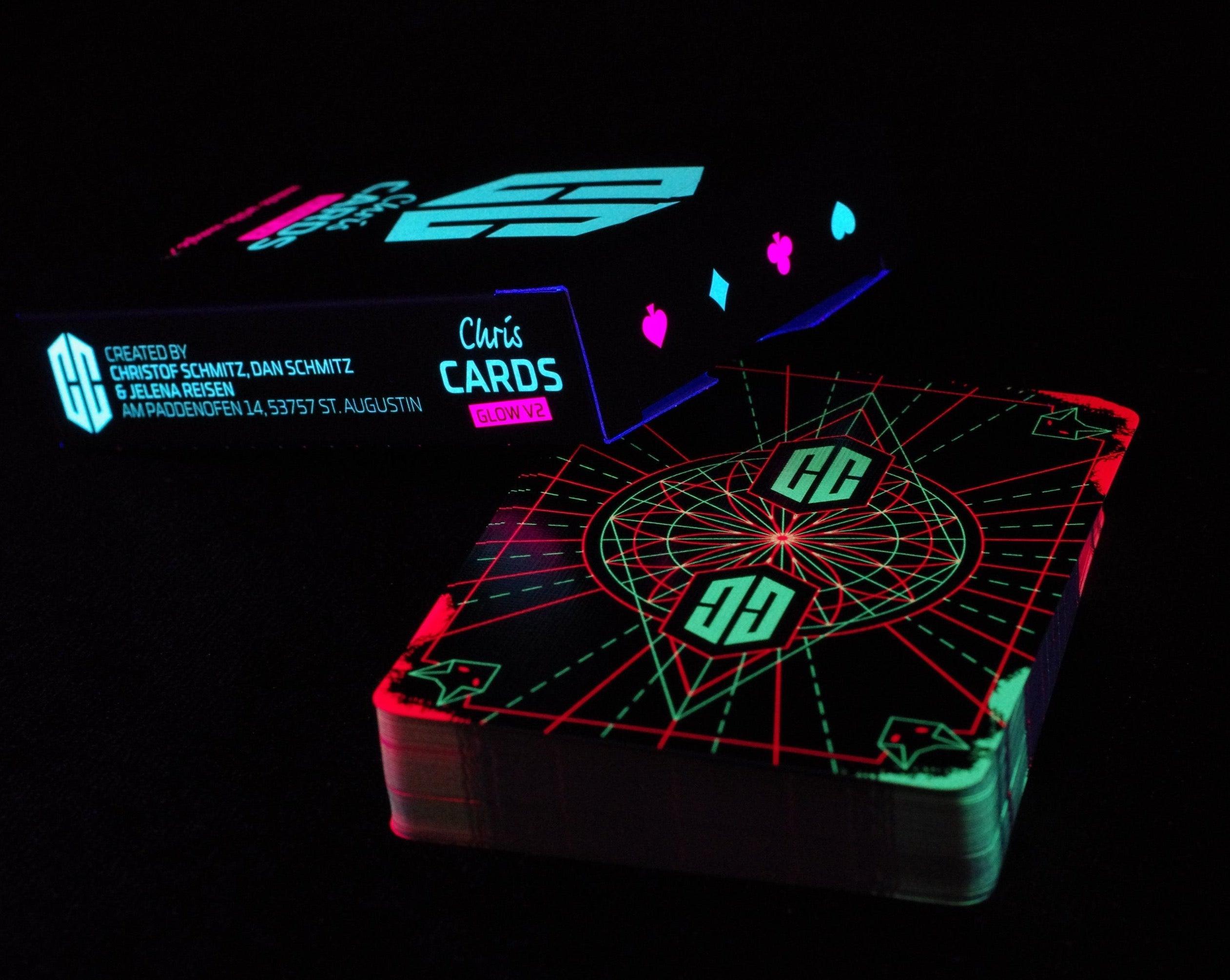Chris Cards Glow V2 - Premium Glow-in-the-Dark Playing Cards for Magic Tricks, Poker Nights & Party Games | Perfect for Cardistry, Collectors & Gift Giving