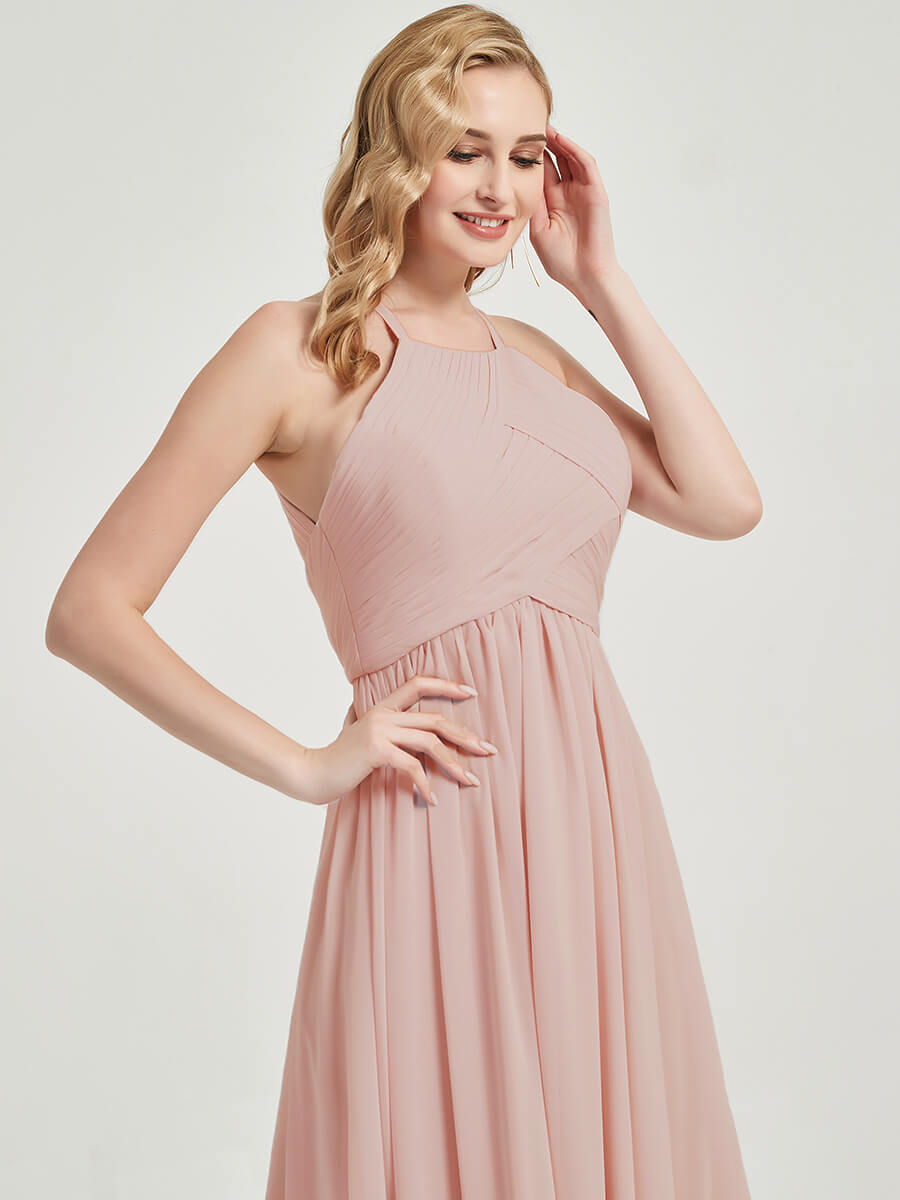 Elegant Cabernet Halter Pleated Keyhole Back Chiffon Bridesmaid Dress - Perfect for Weddings, Formal Events & Special Occasions