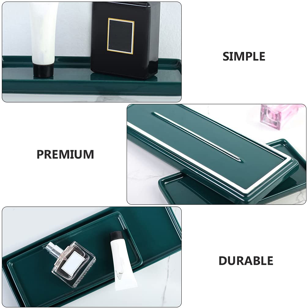 Cabilock 2-Piece Ceramic Vanity Tray Set - Elegant Bathroom Sink Organizer for Jewelry, Makeup, Perfume & Cosmetics - Decorative Storage Tray for Countertop, Bathtub & Vanity - Perfect for Home Spa & Gift Giving (Green)