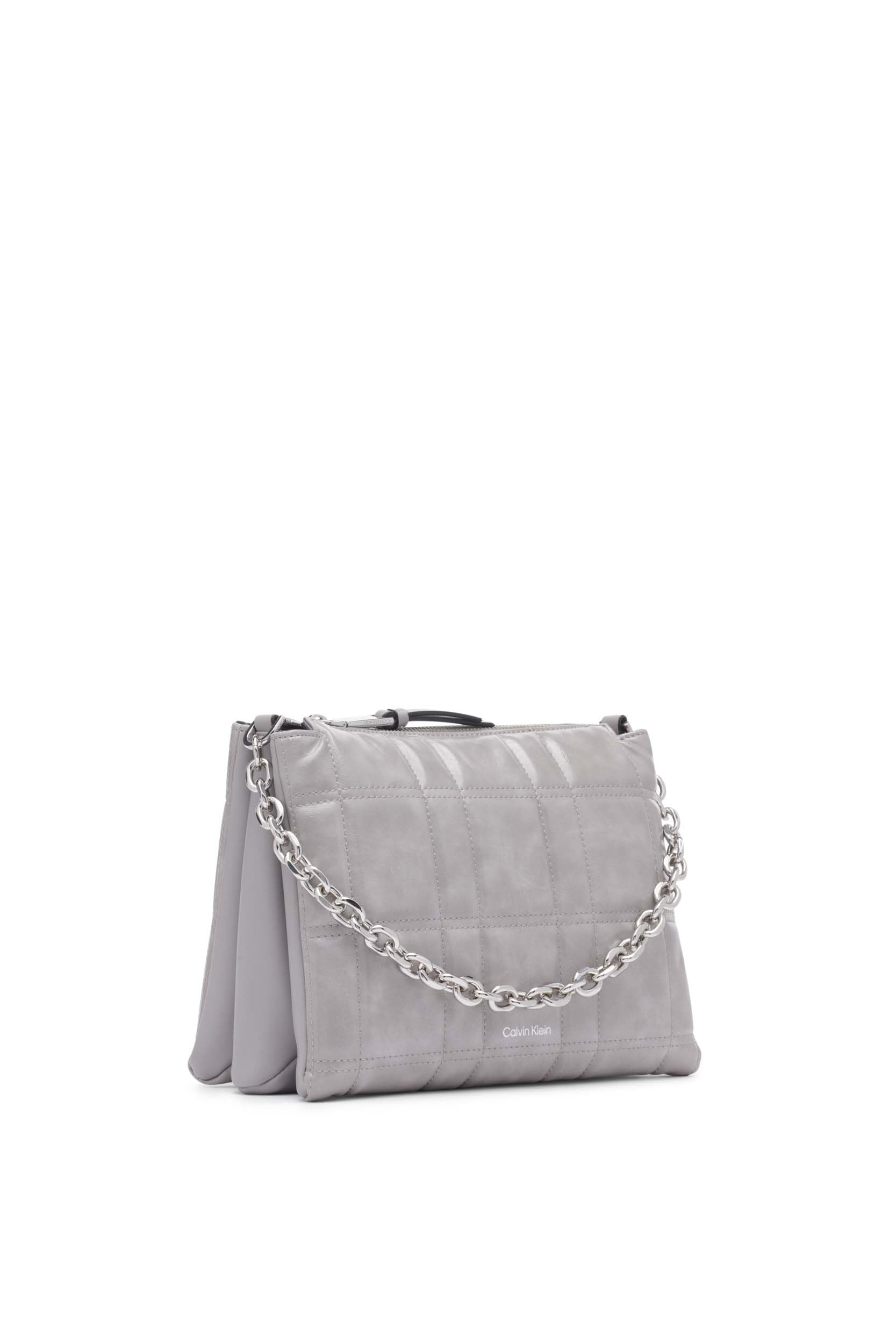 Calvin Klein Women's Vegan Leather Crossbody Bag with Chain Strap & 3 Pockets - Waterproof Rainproof Handbag for Work, Travel & Everyday Use
